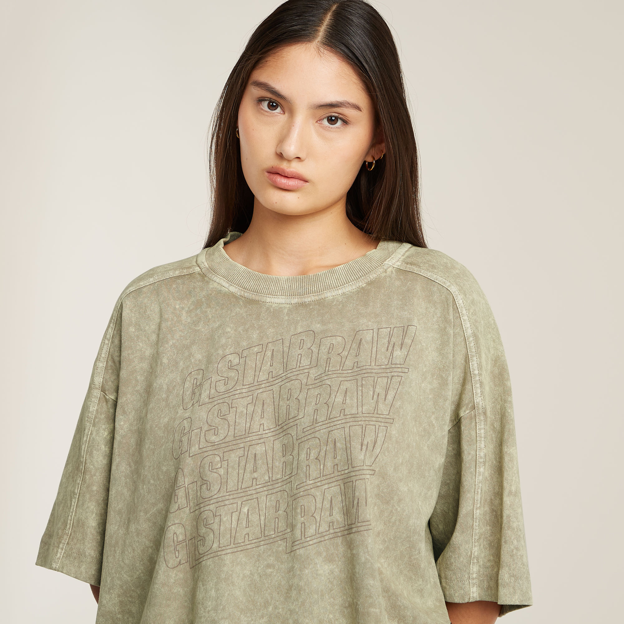 G-Star RAW Washed Multi Logo Oversized T-shirt Beige Dames