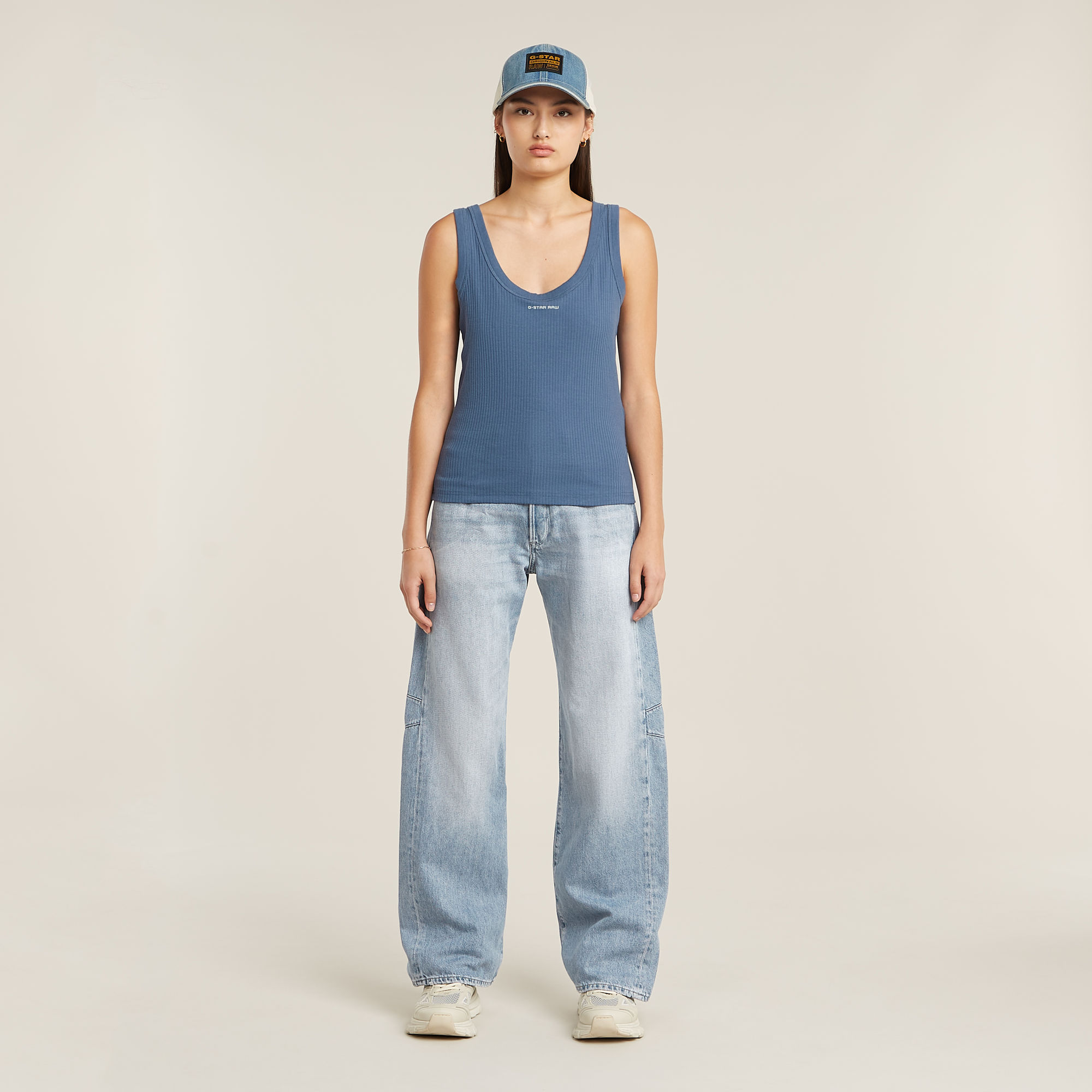 Thumbnail - Slim Rib Tanktop - Mittelblau - Damen