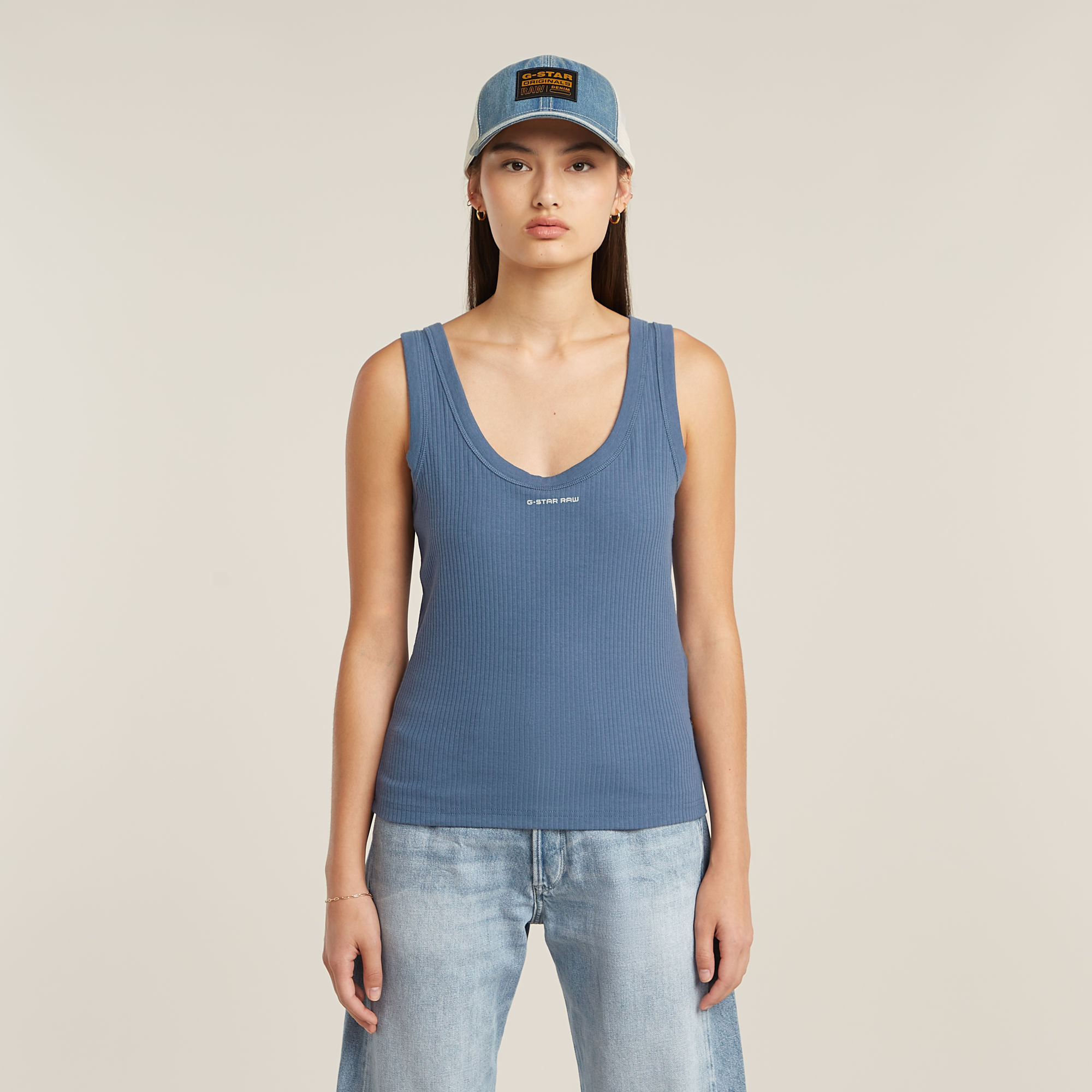 G-Star RAW Slim Rib Tanktop - Midden blauw - Dames