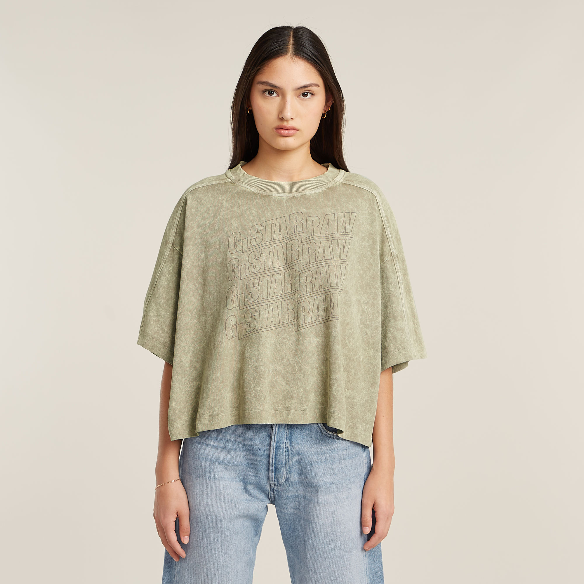 G-Star RAW Washed Multi Logo Oversized T-shirt - Beige - Dames