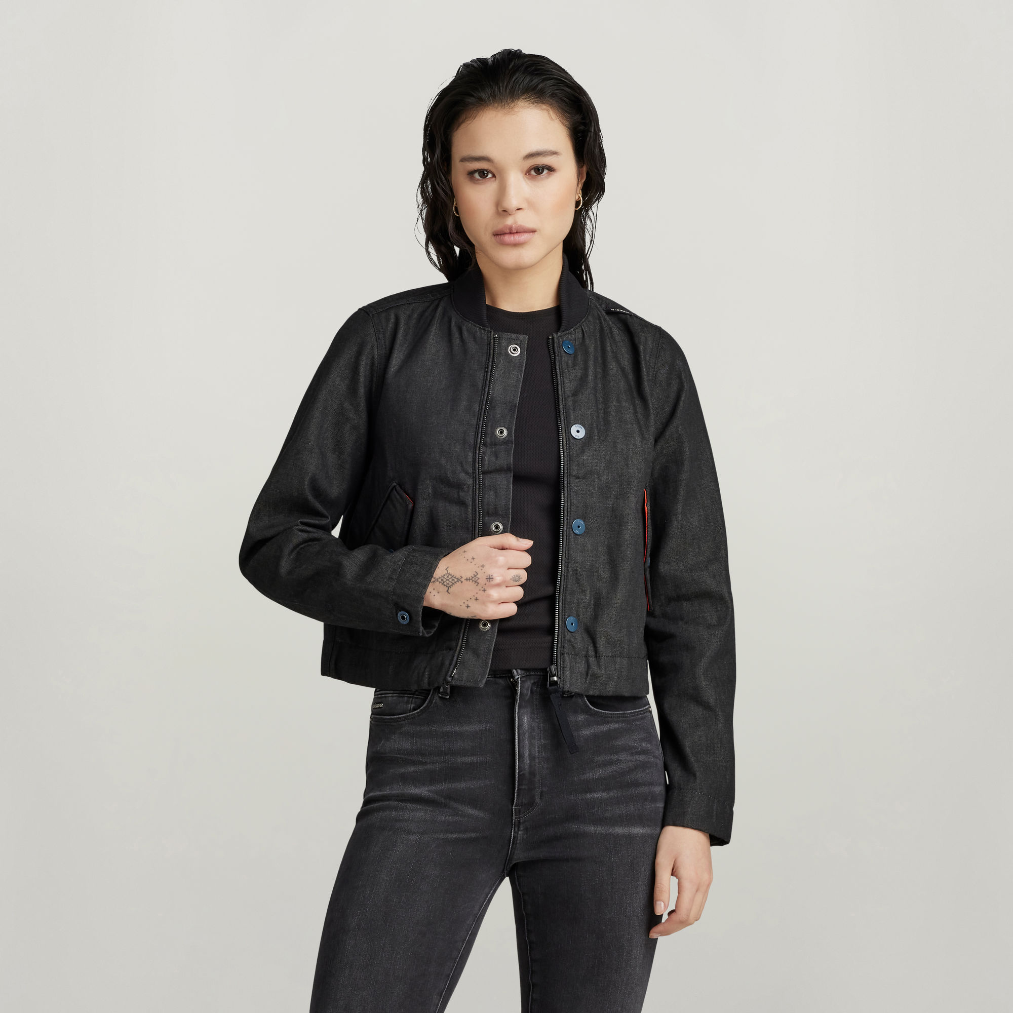 

Drawstring Bomber Jacket - Black - Women