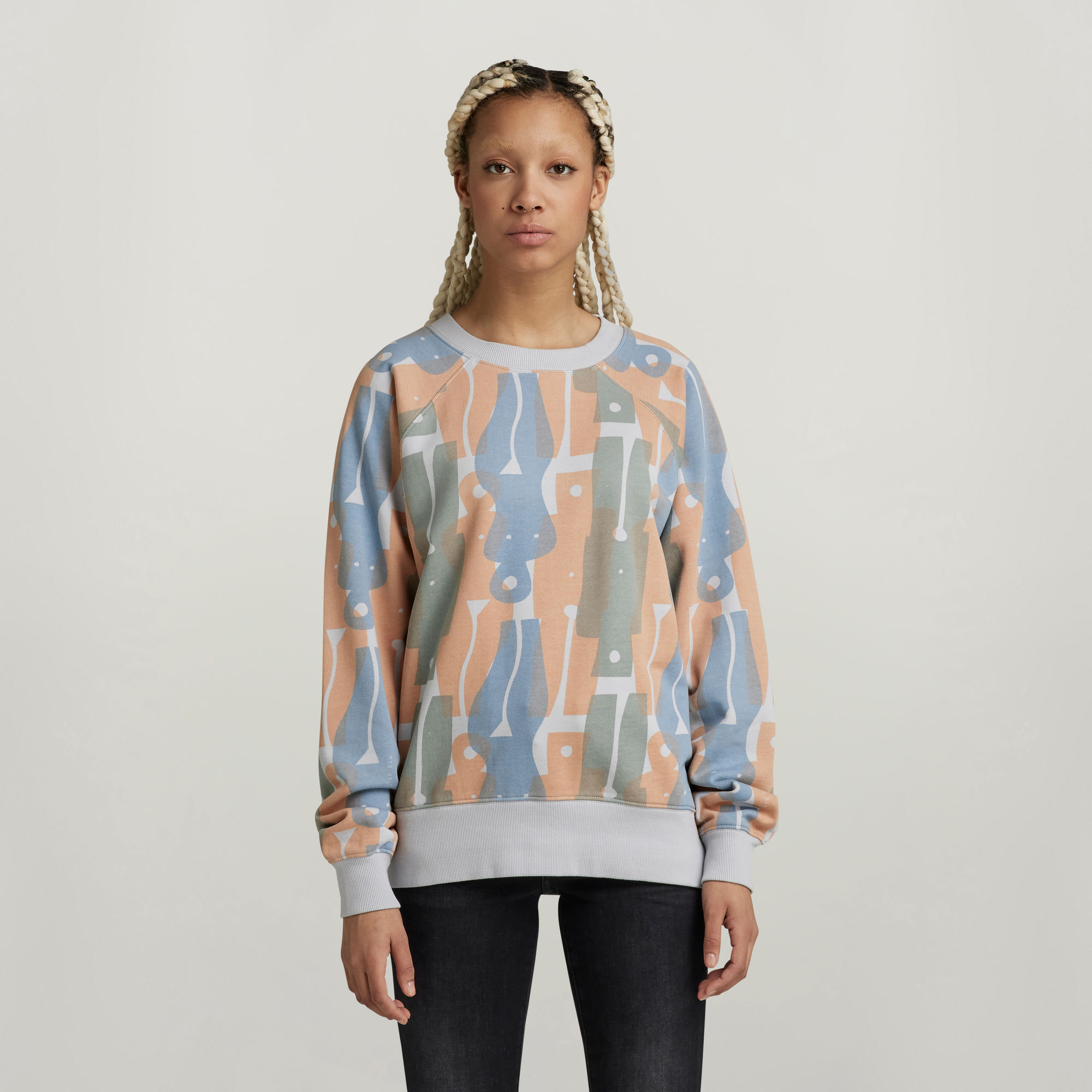 Raglan Allover Loose Sweatshirt - Mehrfarbig - Damen