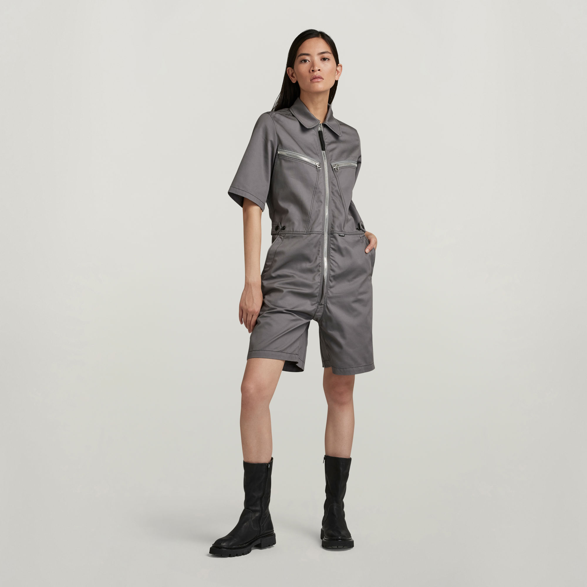 

Multi Zip Playsuit - Grey - Women