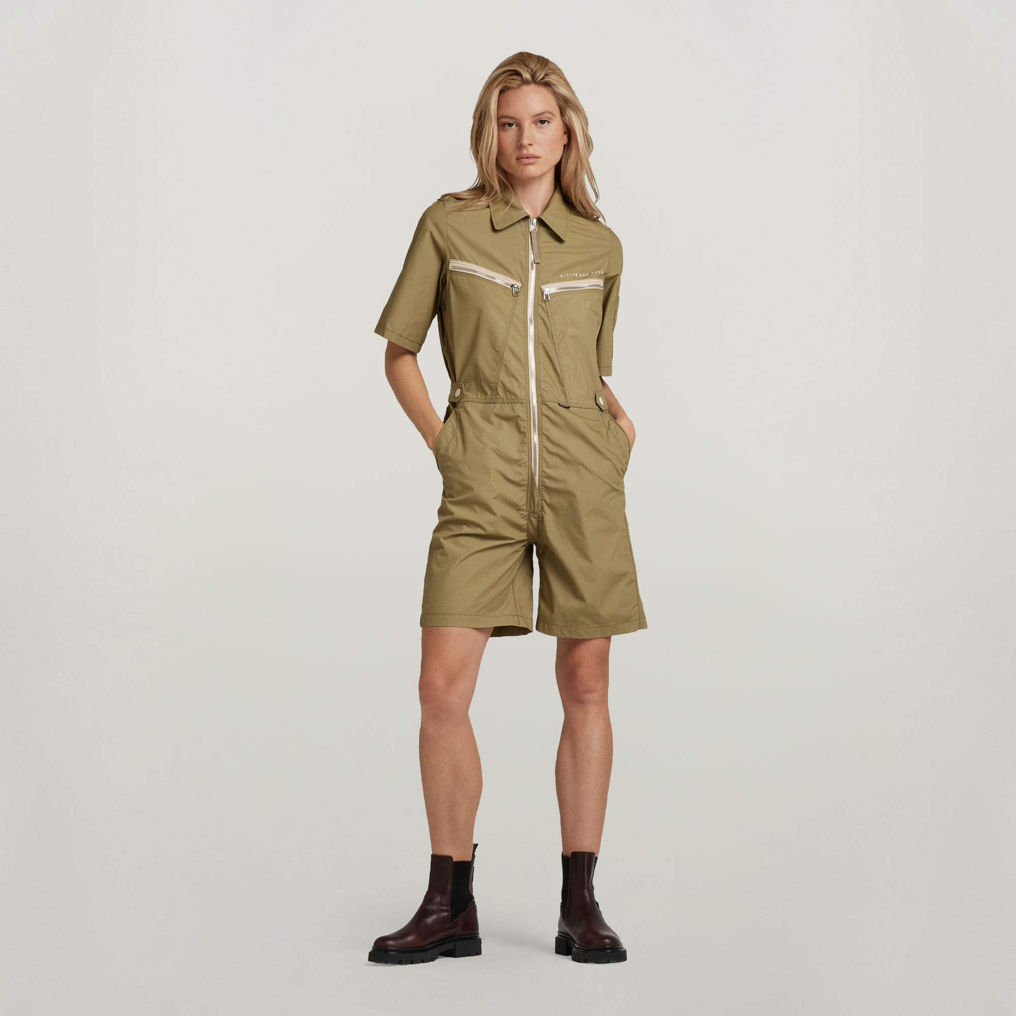 Multi Zip Playsuit - Grün - Damen