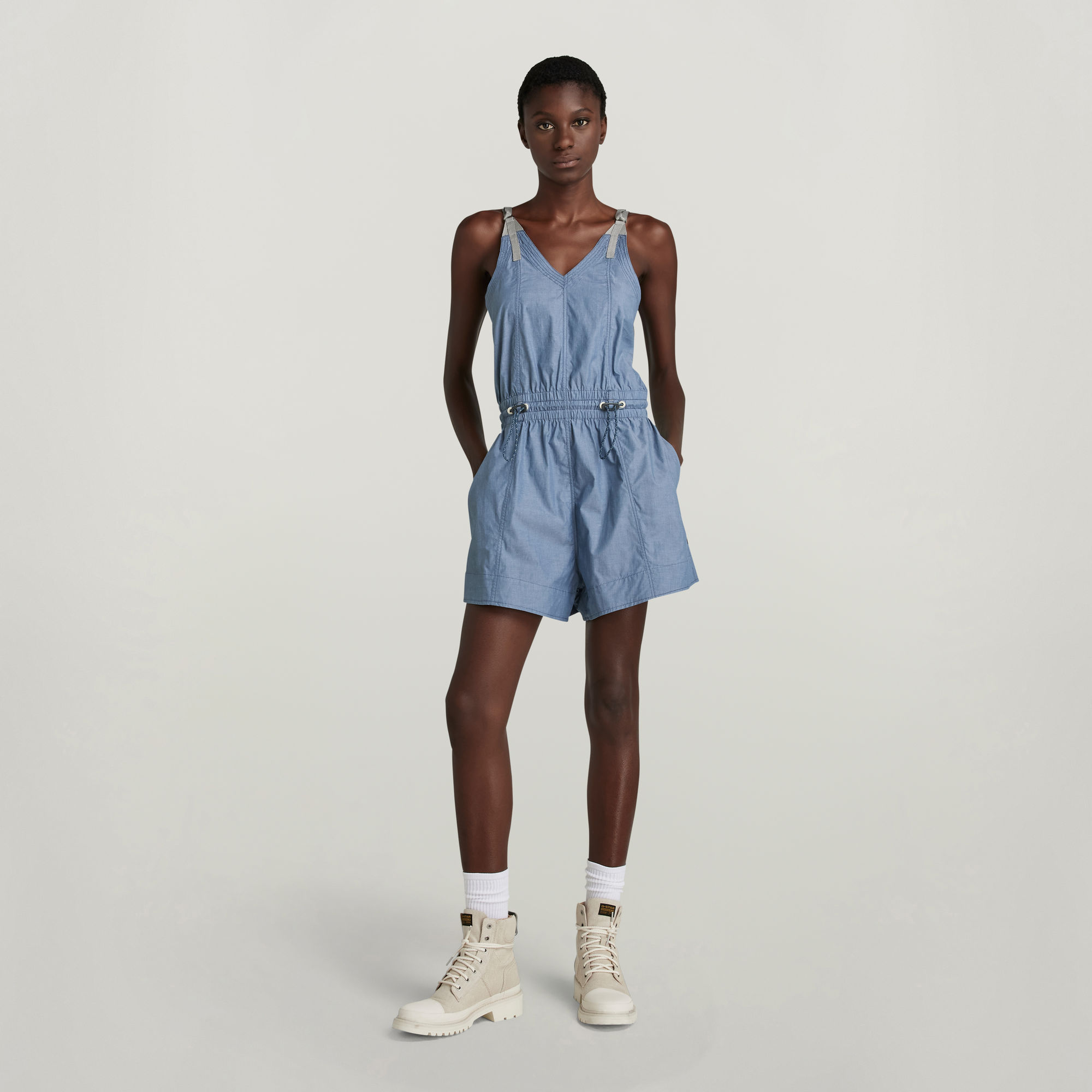 

Sleeveless Summer Playsuit - Medium blue - Women