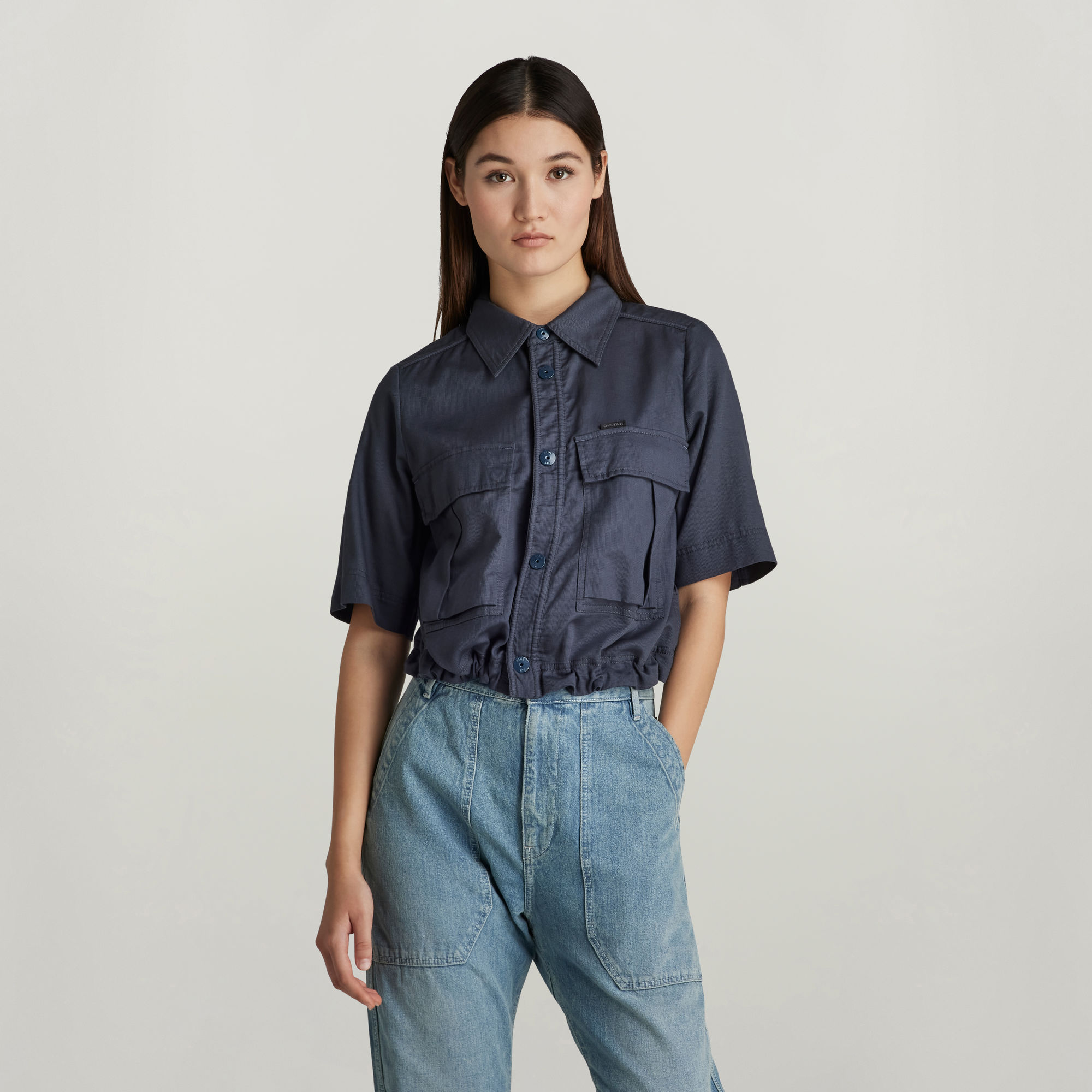 Cropped Field Hemd - Mittelblau - Damen