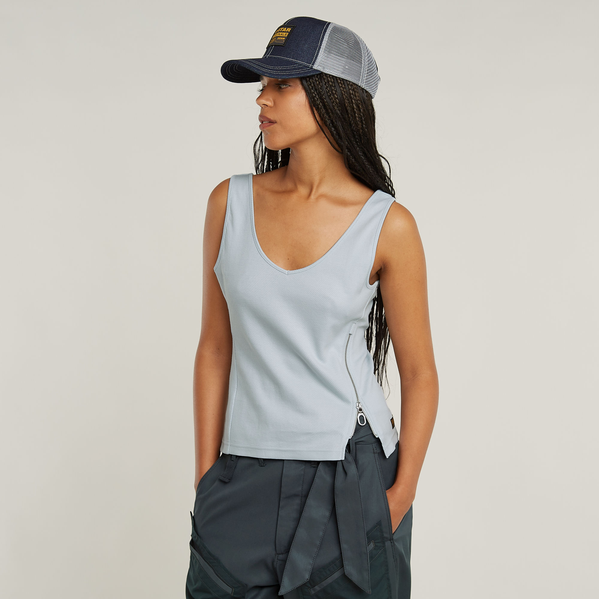 G-Star RAW Asymmetrical Zip Slim Tanktop Lichtblauw Dames