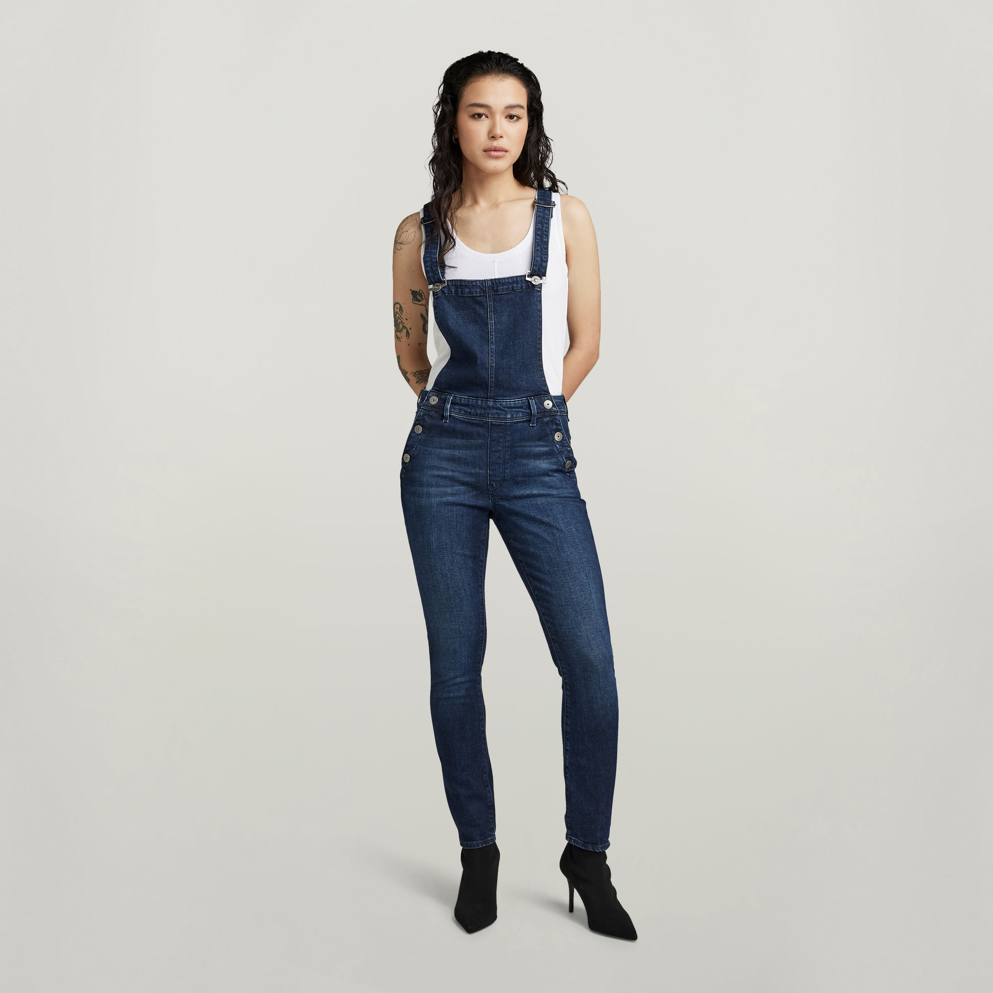 Lynn High Slim Navy Overall - Mittelblau - Damen