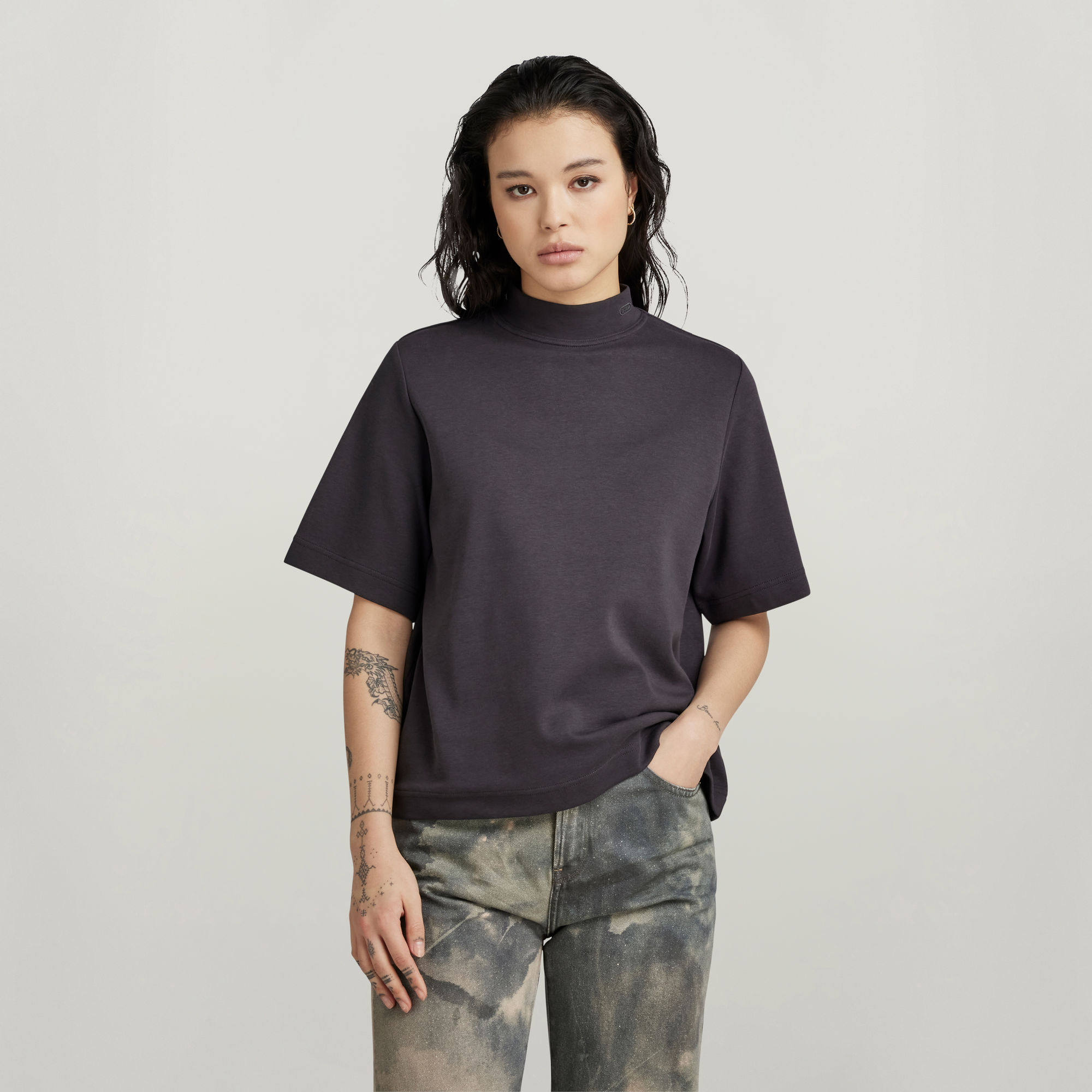 

Moto Logo Mock Top - Grey - Women