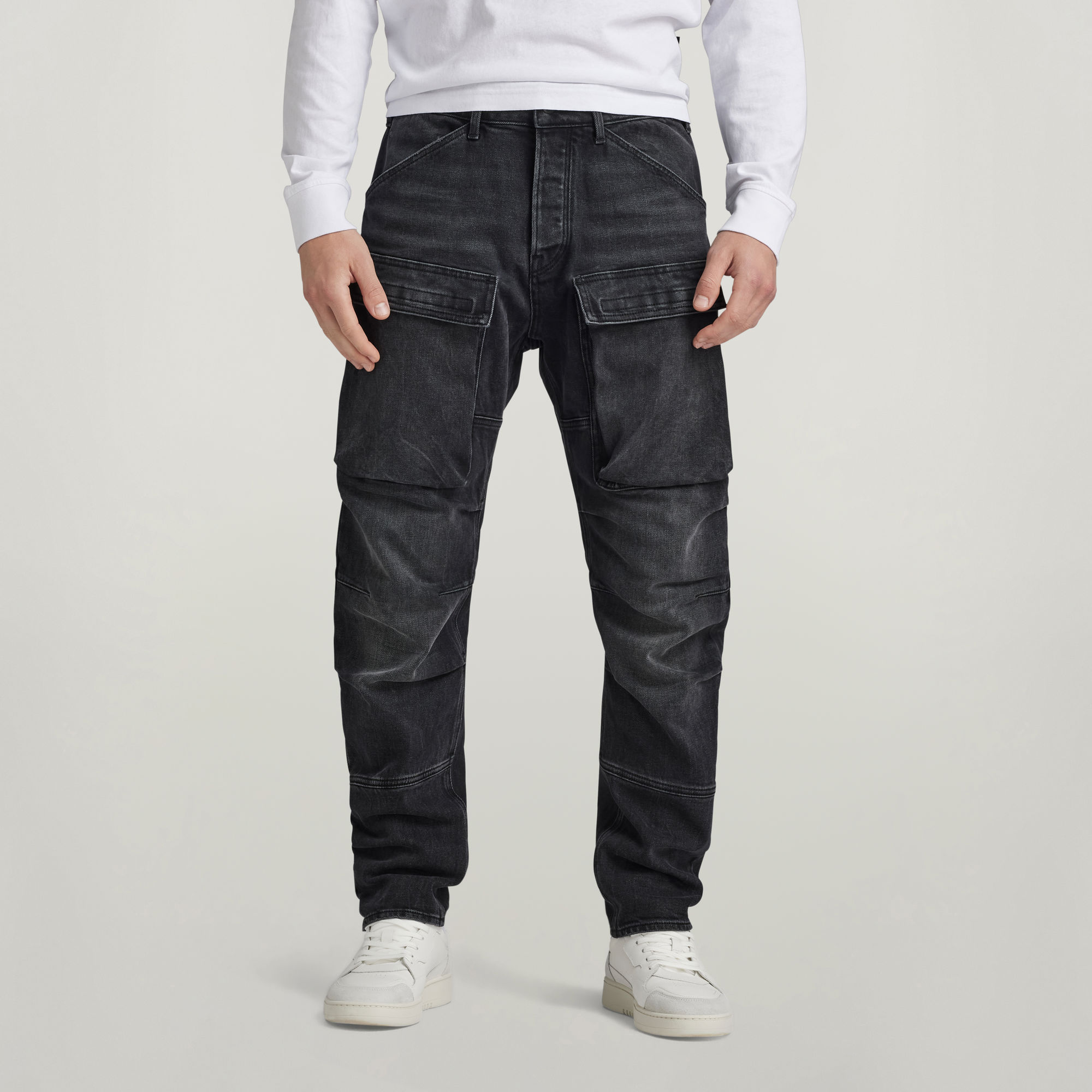 

3D Straight Tapered Denim Cargo Pants - Black - Men