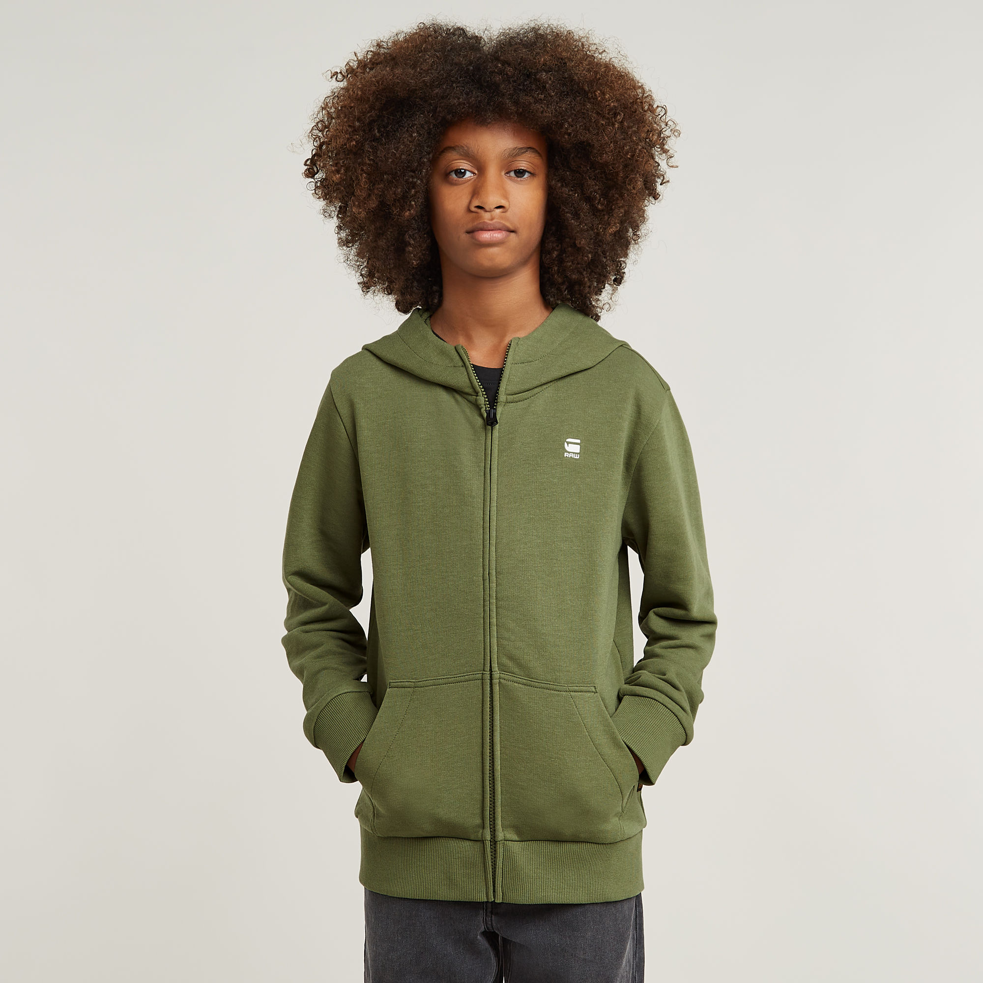 Jungen Hooded Zipp Regular Unbrushed - Grün - jungen