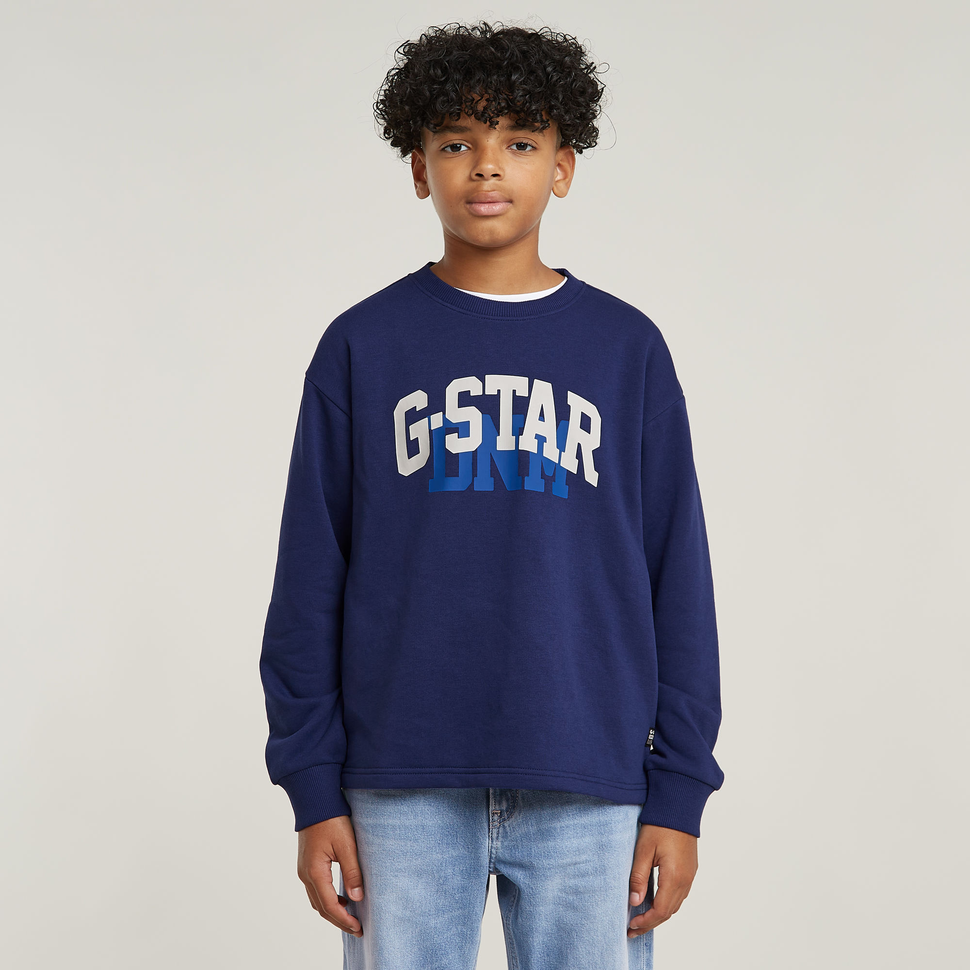 G-Star RAW Jongens Crew Sweater Regular Unbrushed Midden blauw jongens