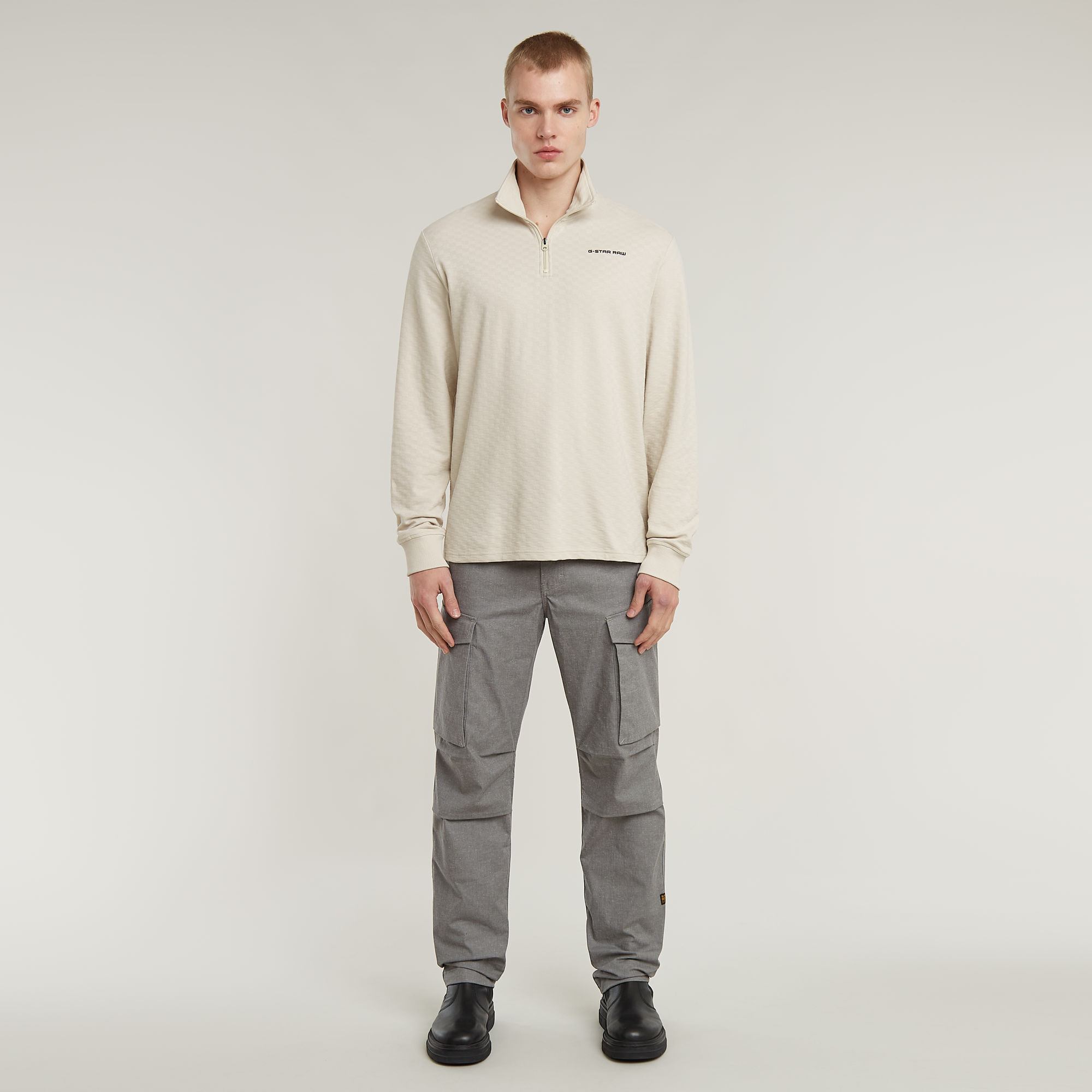 G-Star RAW Checquard Tweeter Half Zip Wit Heren