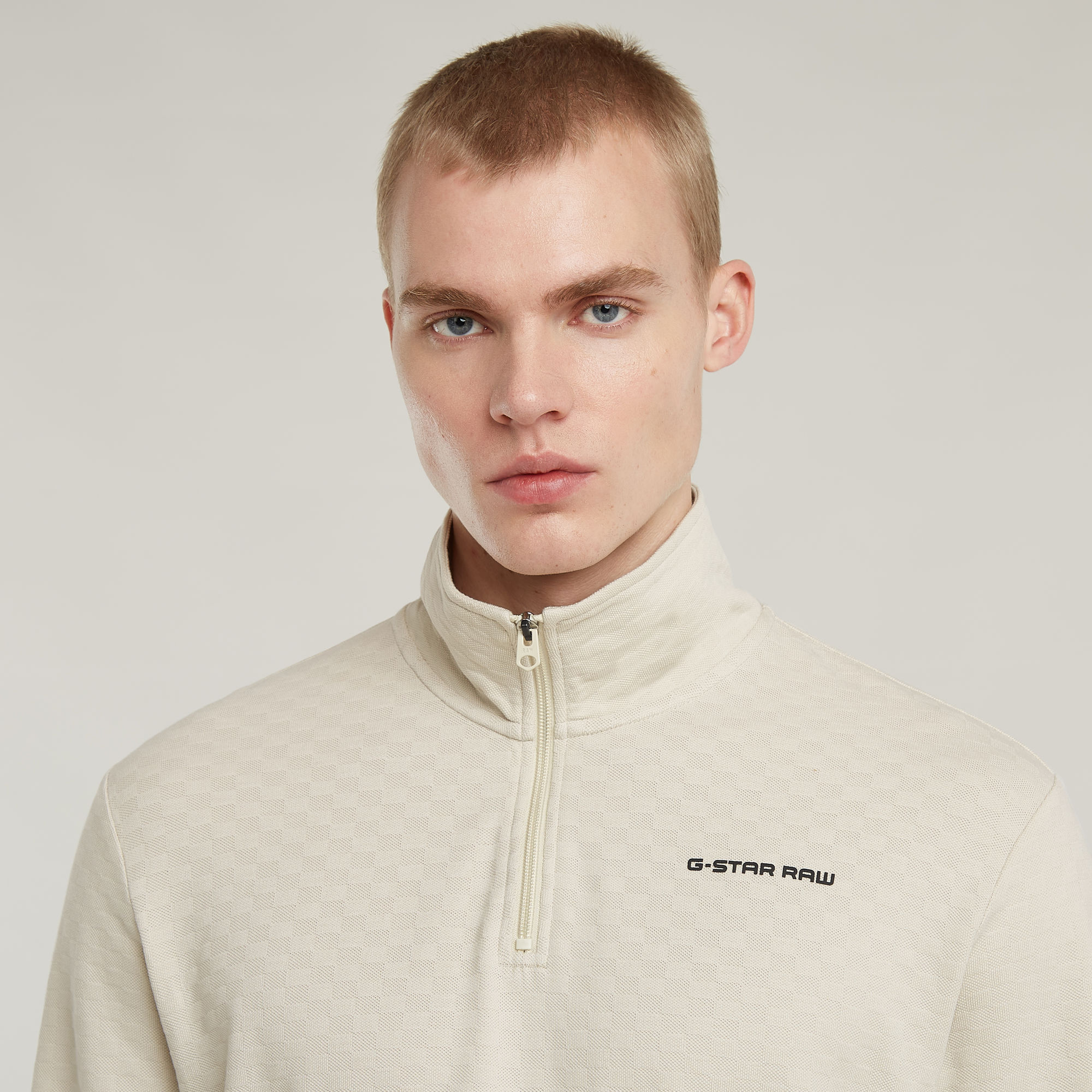 G-Star RAW Checquard Tweeter Half Zip Wit Heren