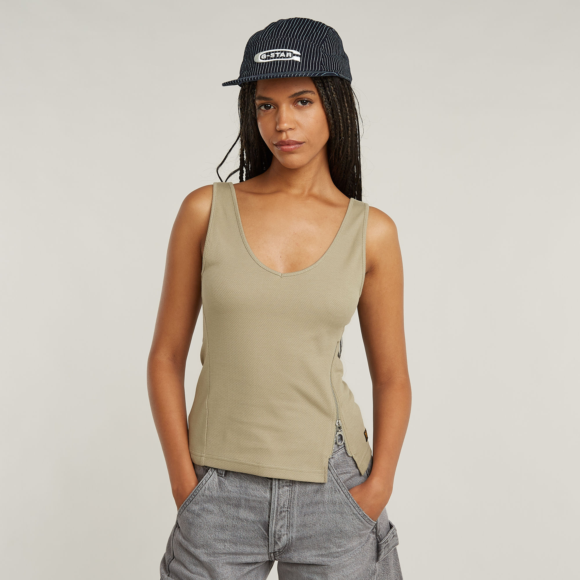 G-Star RAW Asymmetrical Zip Slim Tanktop Beige Dames