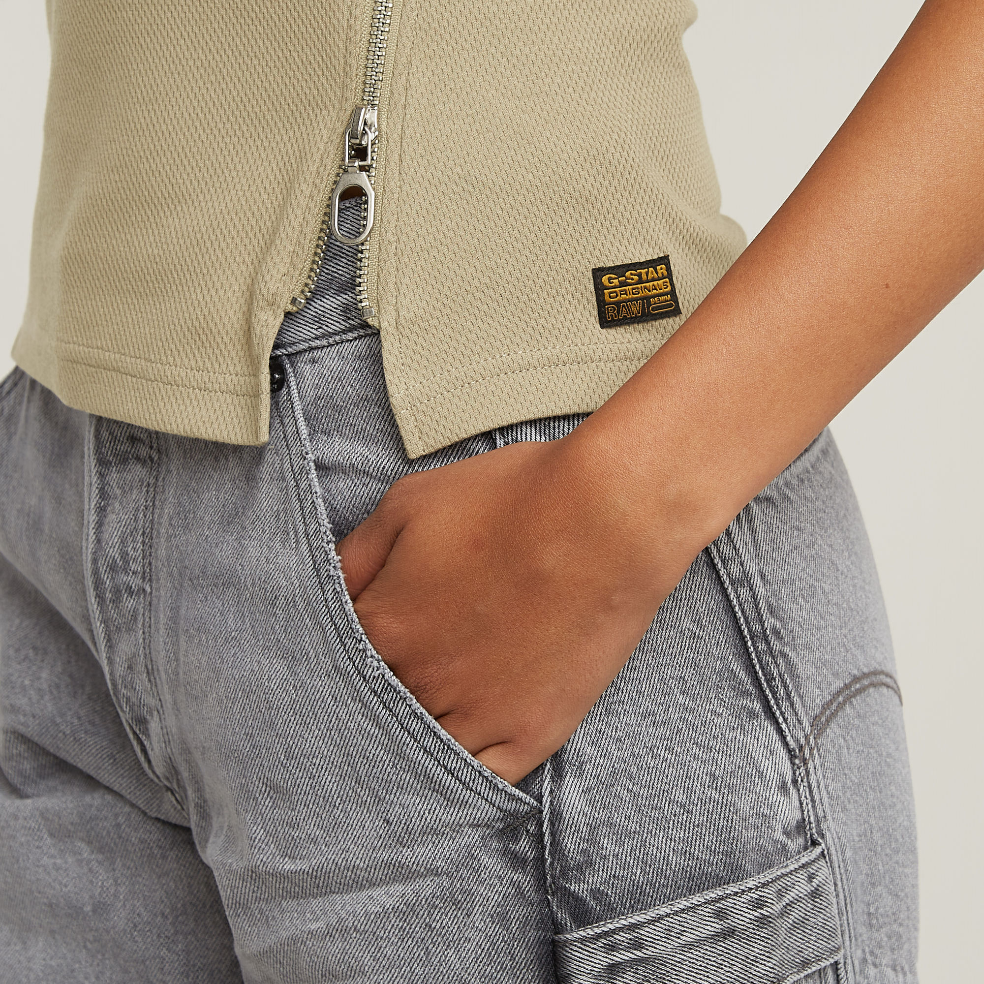 G-Star RAW Asymmetrical Zip Slim Tanktop Beige Dames