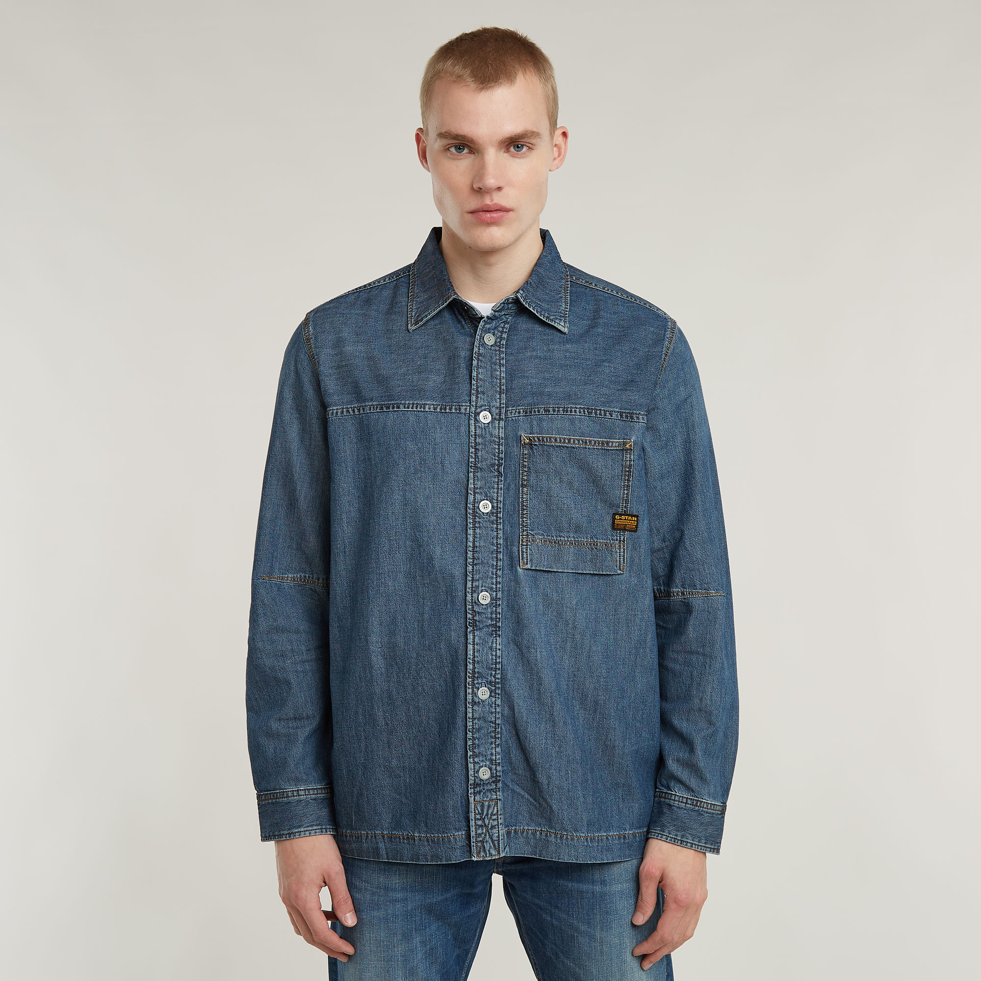 1-Pocket Regular Denim Hemd - Mittelblau - Herren