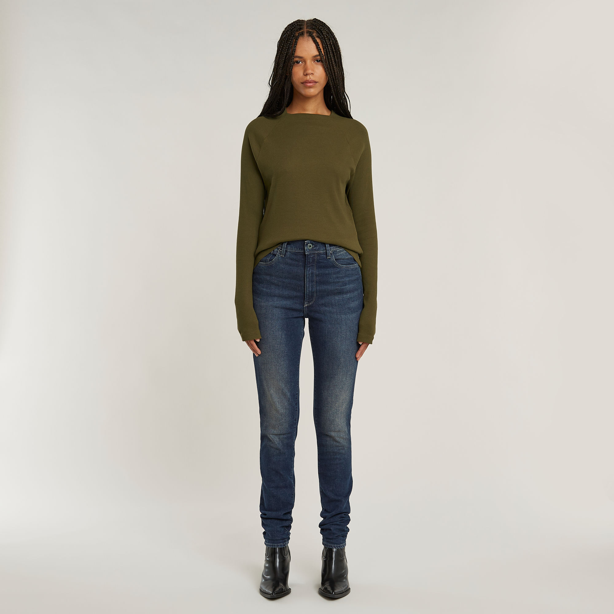 G-Star RAW Slim Rib Korte Col Top Groen Dames