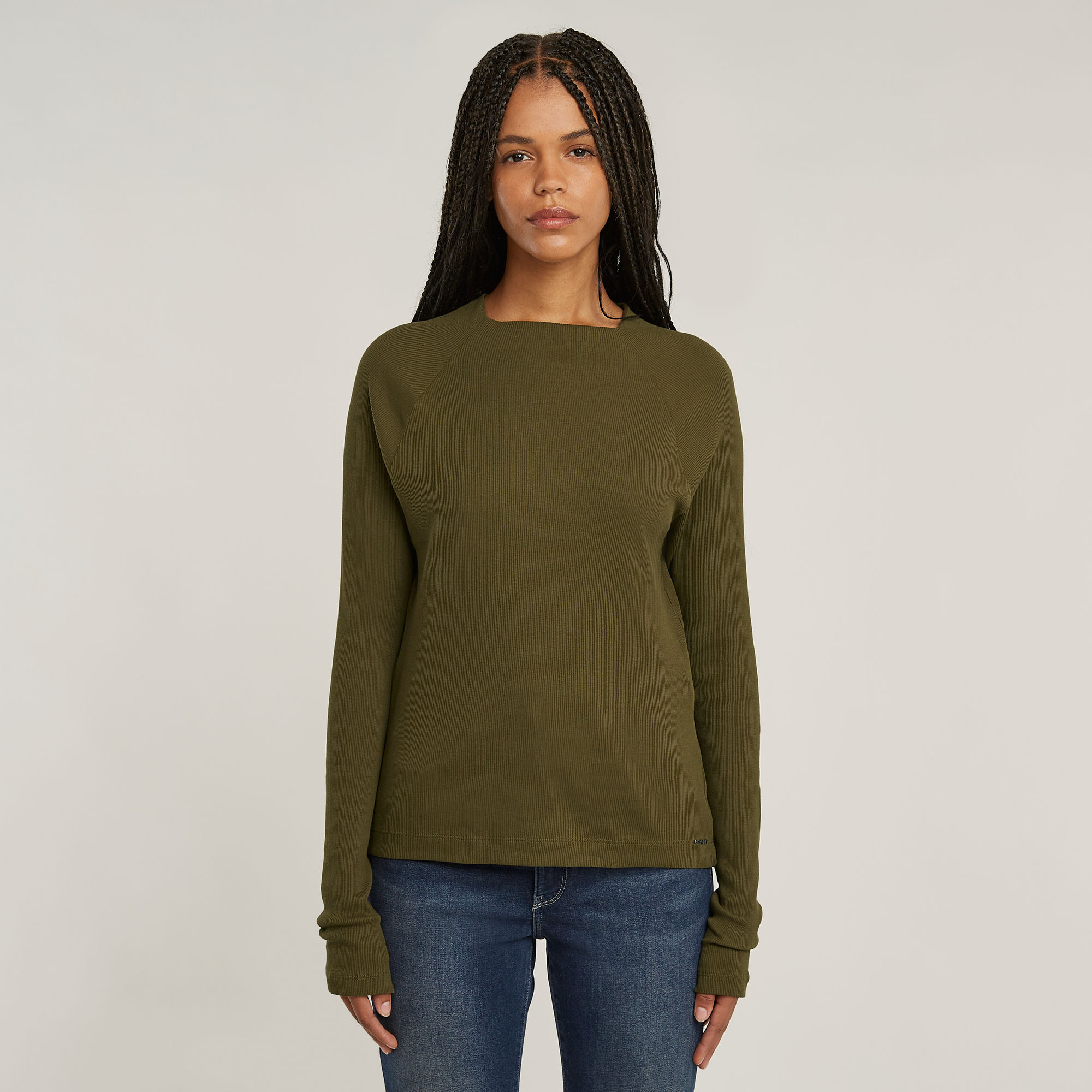 

Slim Rib Mock Top - Green - Women