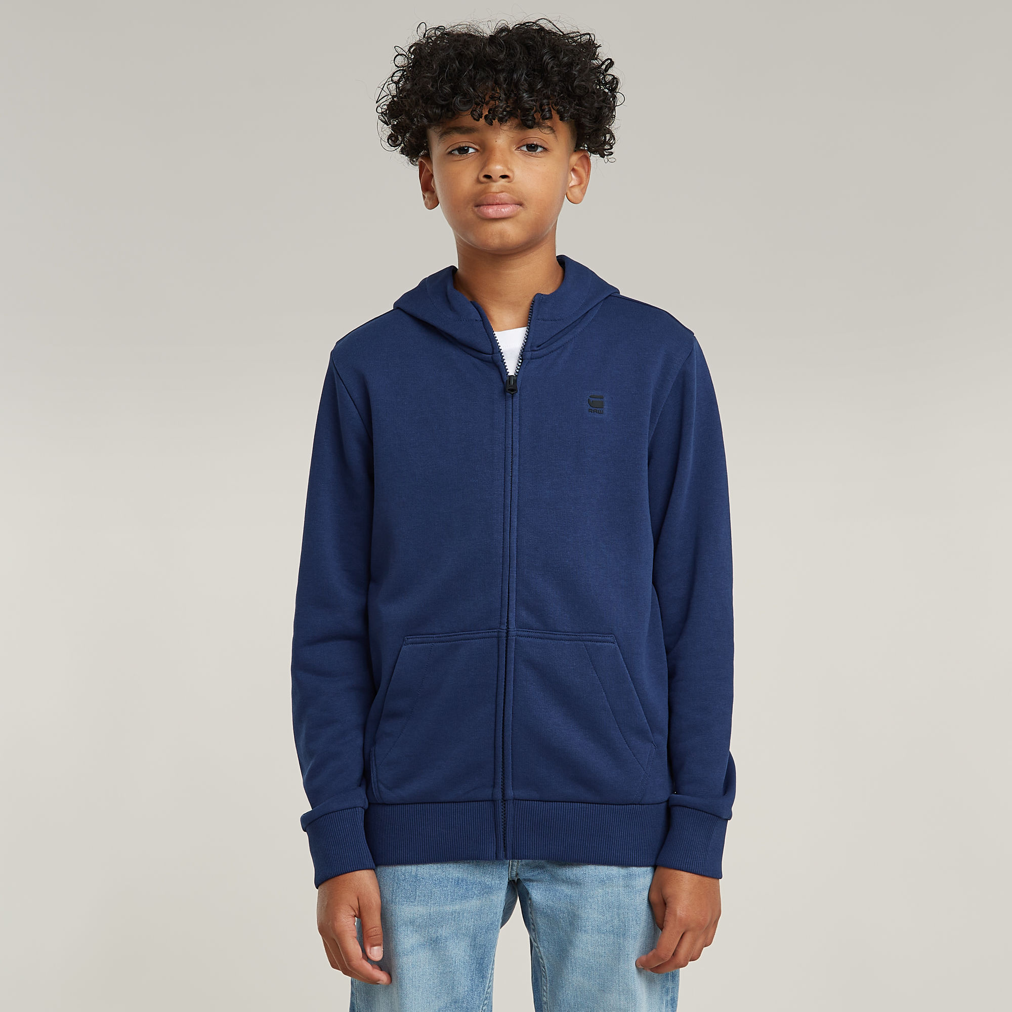 Kids Hooded Zipp Regular Unbrushed - Mittelblau - jungen