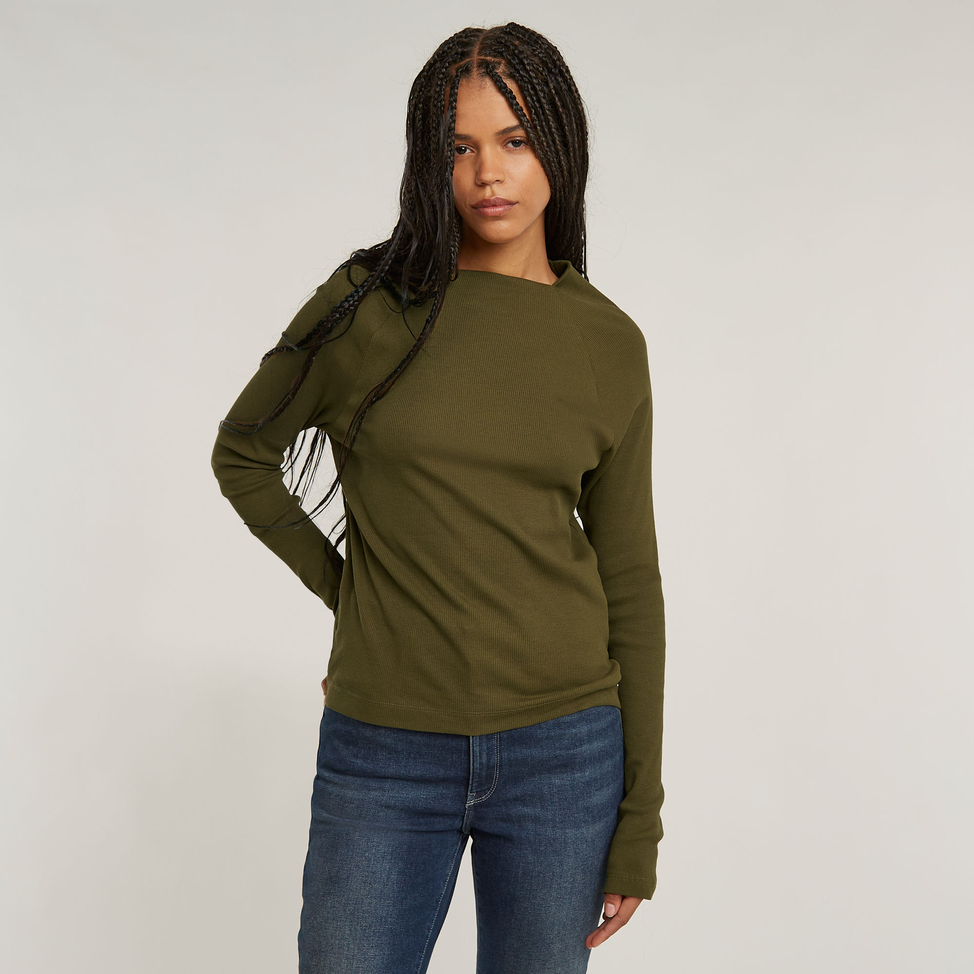 G-Star RAW Slim Rib Korte Col Top Groen Dames