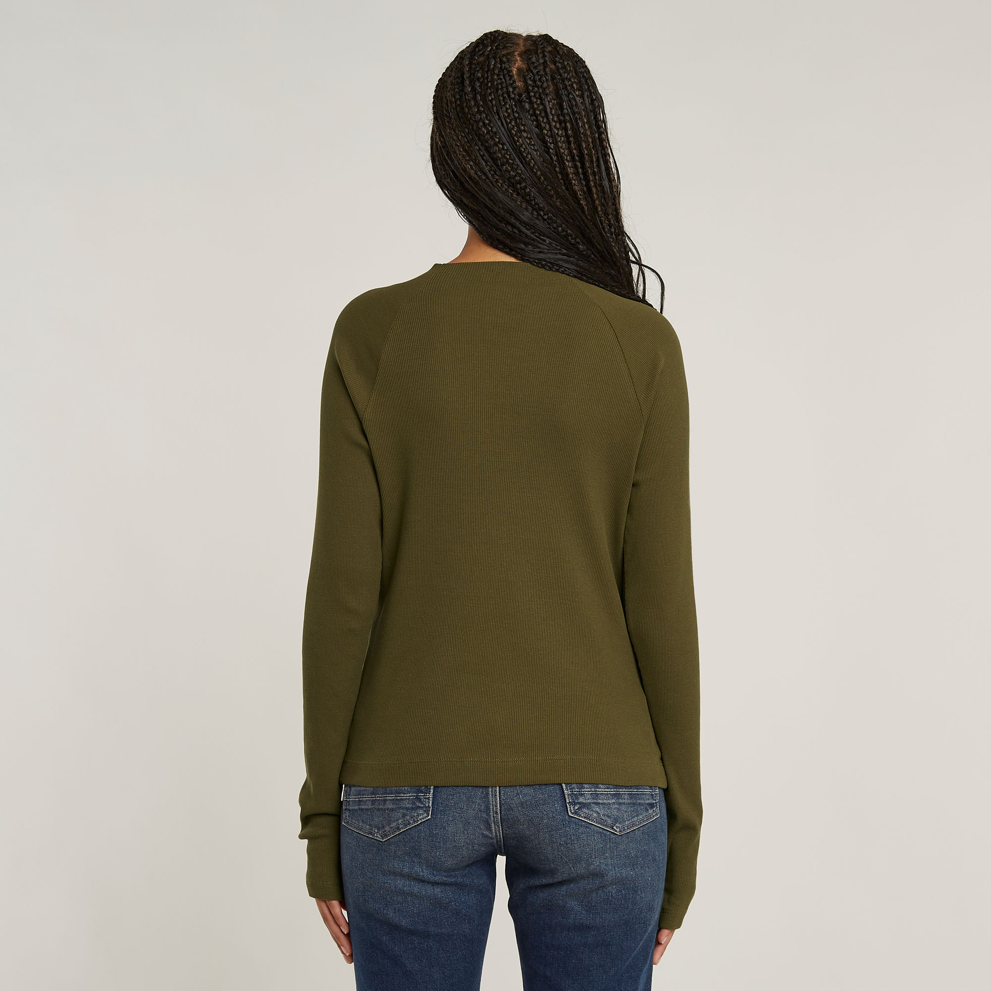 G-Star RAW Slim Rib Korte Col Top Groen Dames
