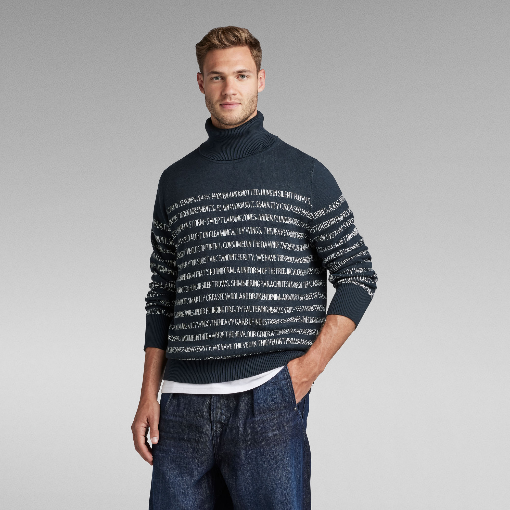 Unisex Jacquard Stripe Turtle Strickpullover - Mehrfarbig - Herren