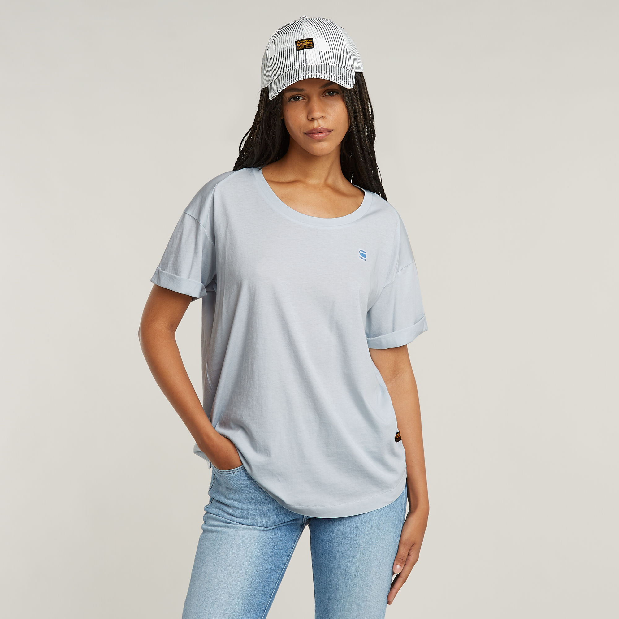 G-Star RAW Rolled Up Sleeve Boyfriend Top Lichtblauw Dames
