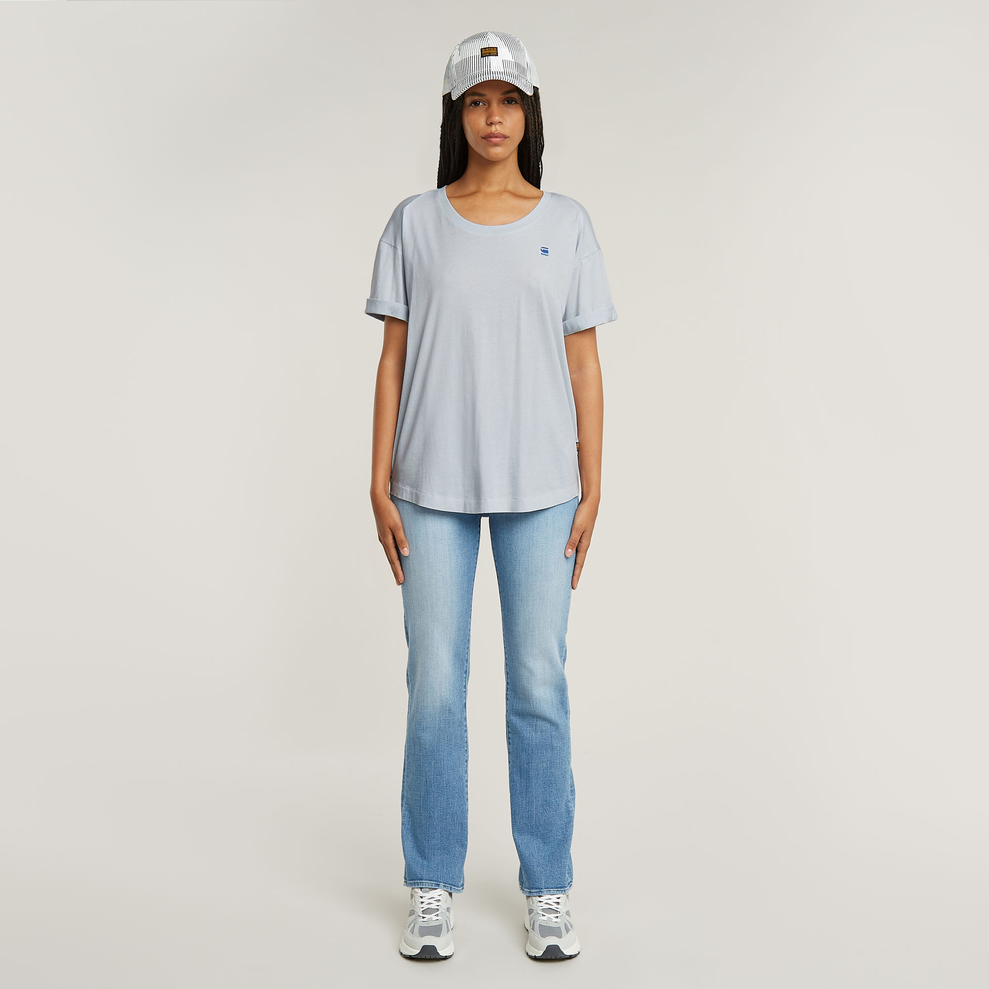 G-Star RAW Rolled Up Sleeve Boyfriend Top Lichtblauw Dames