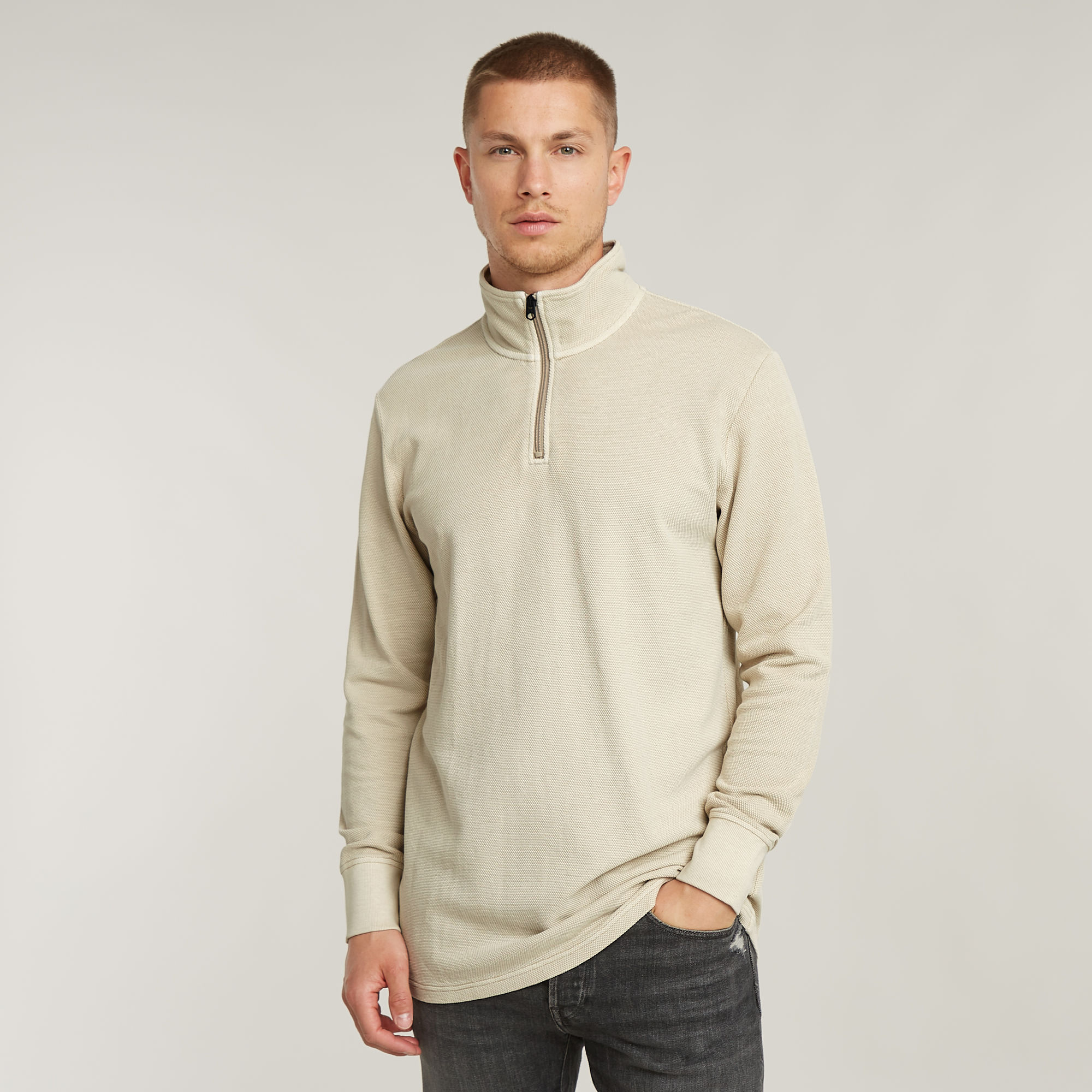 G-Star RAW Overdyed Half Zip Tweeter Beige Heren