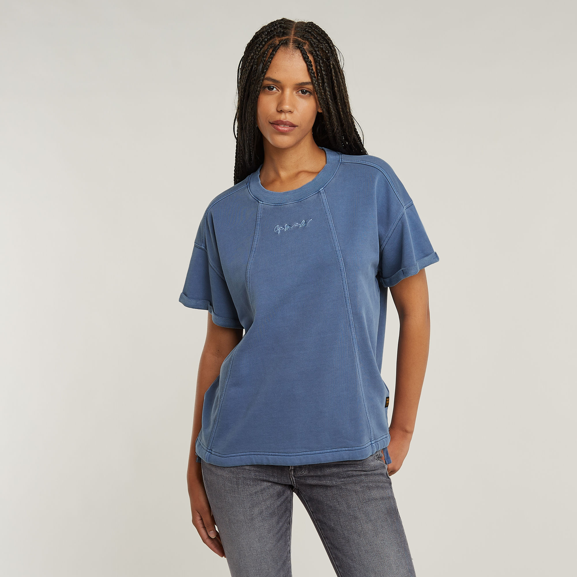 G-Star RAW Overdyed Seam Details Sweater Midden blauw Dames