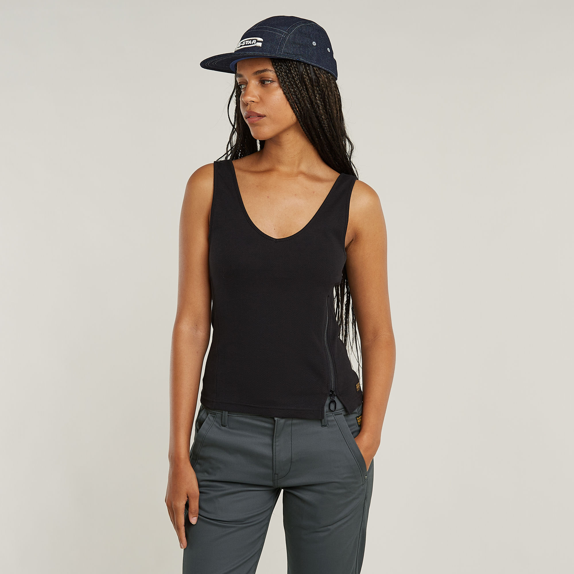 G-Star RAW Asymmetrical Zip Slim Tanktop Zwart Dames