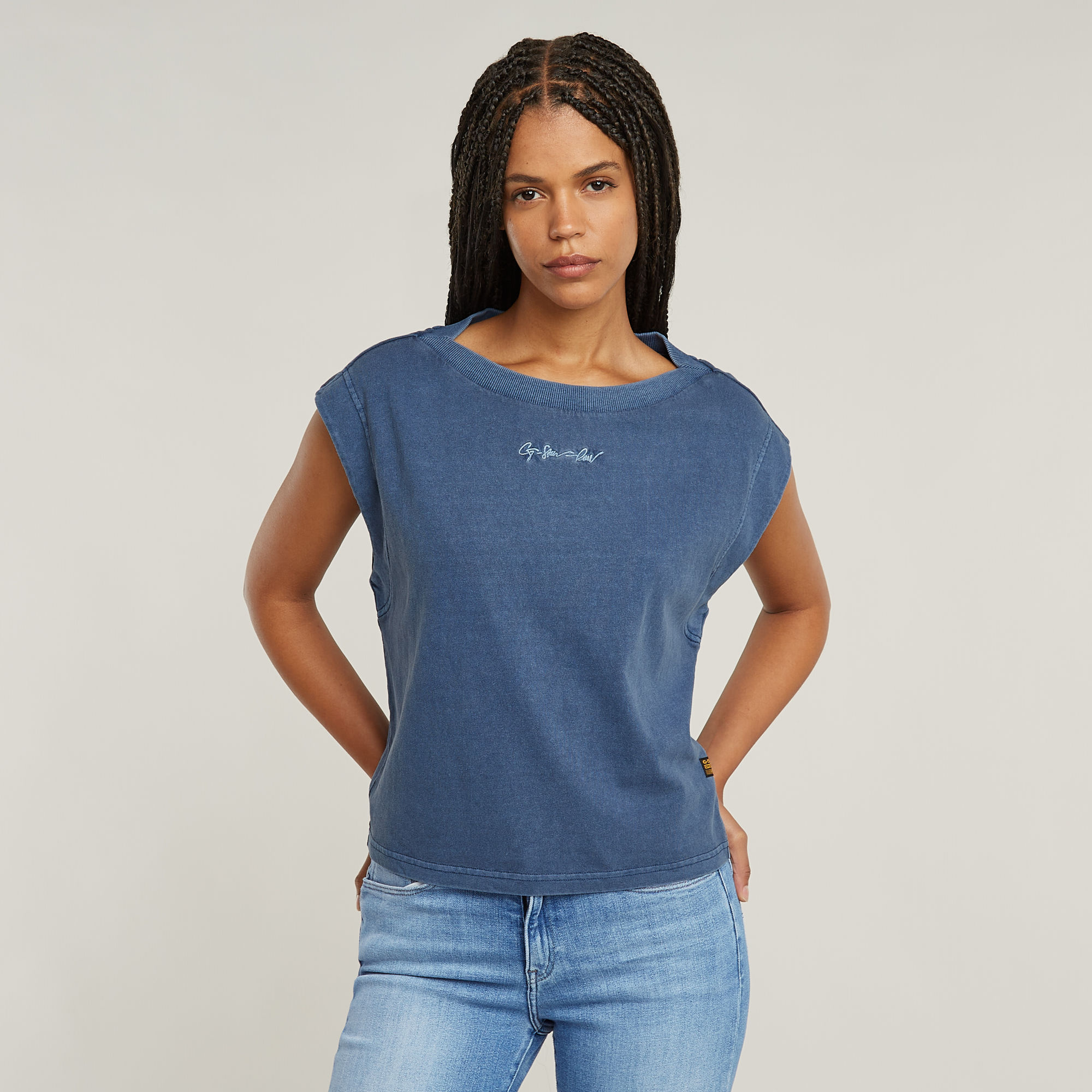 G-Star RAW Mini G-Script Logo Overdyed Top Midden blauw Dames