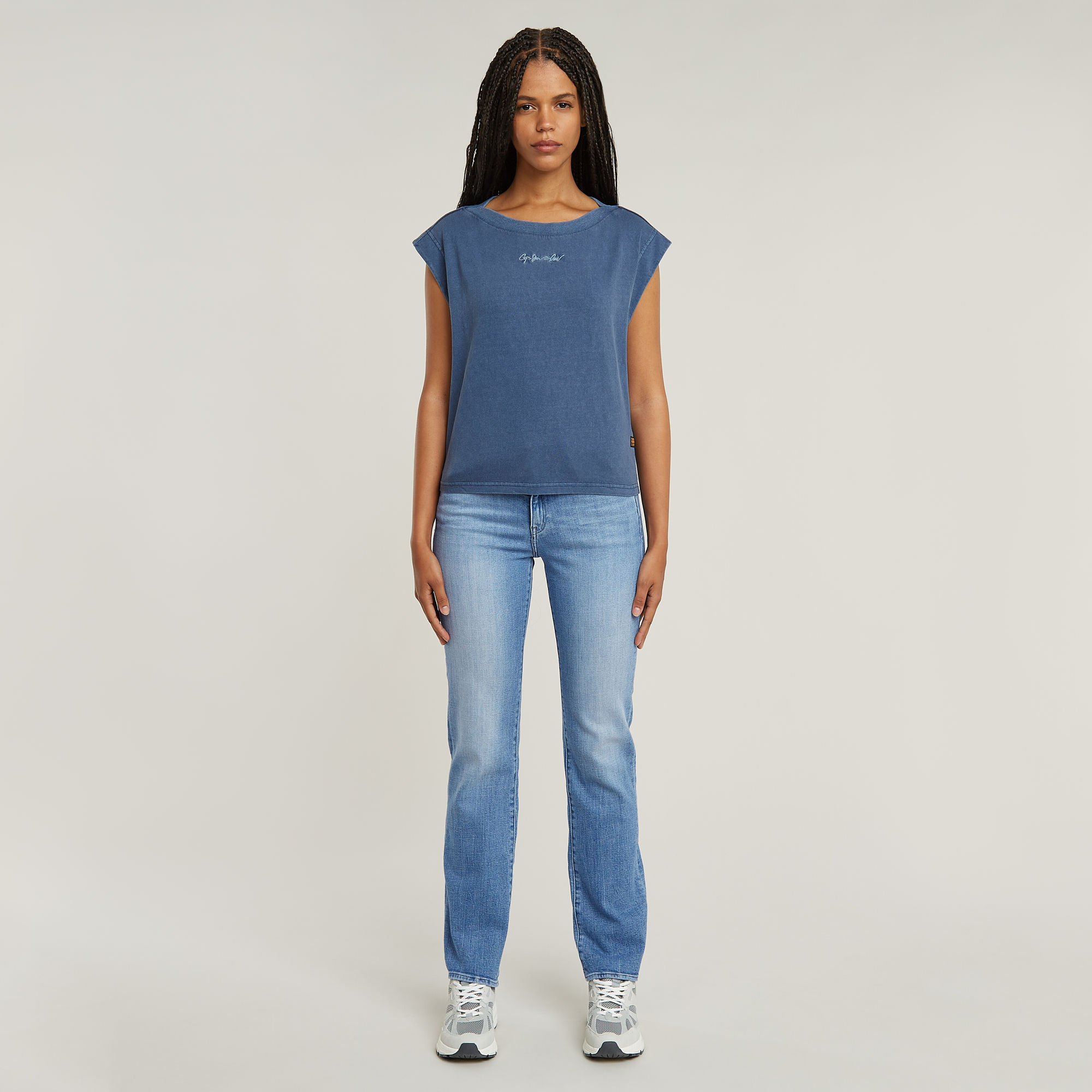 G-Star RAW Mini G-Script Logo Overdyed Top Midden blauw Dames