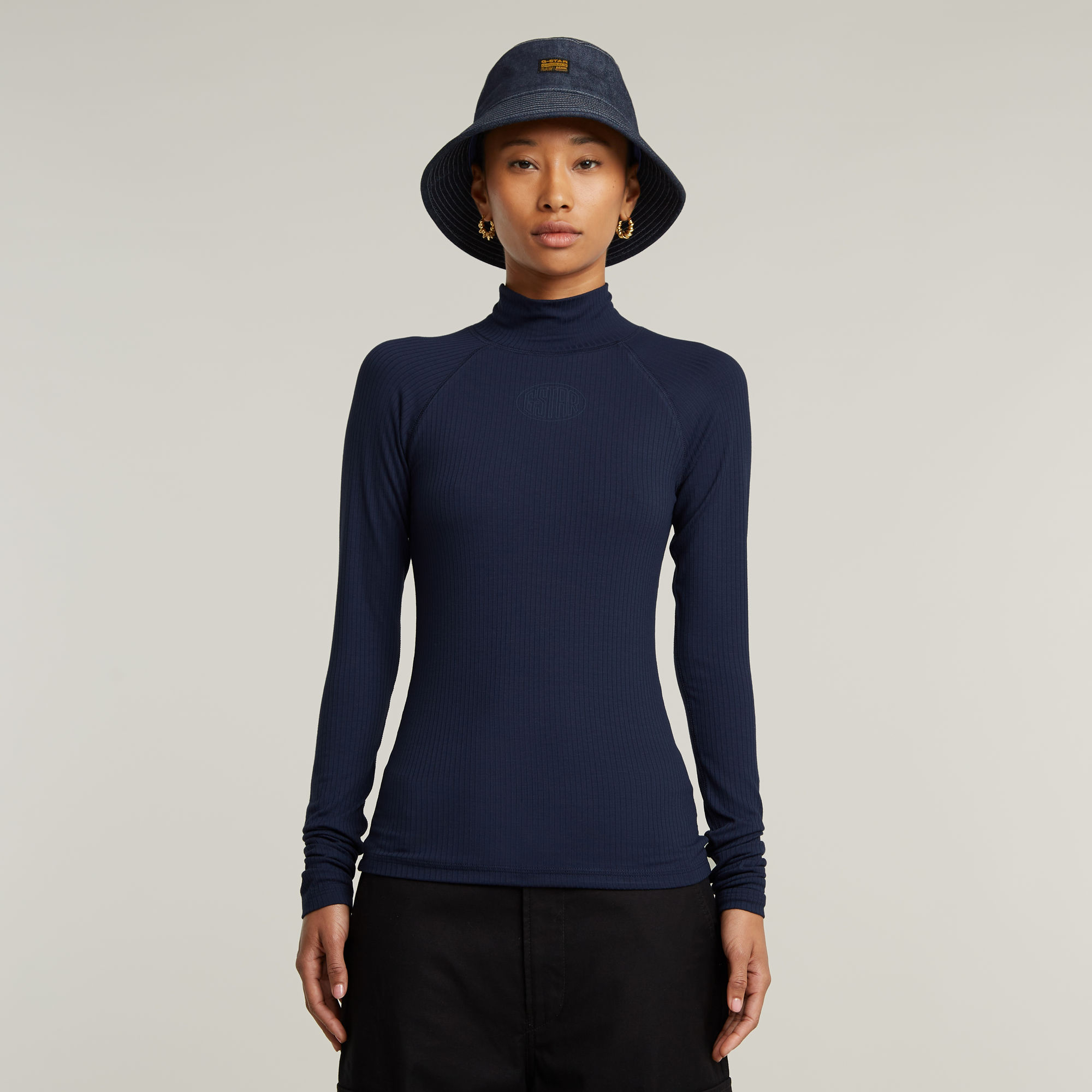 

Logo Slim Rib Mock Top - Dark blue - Women