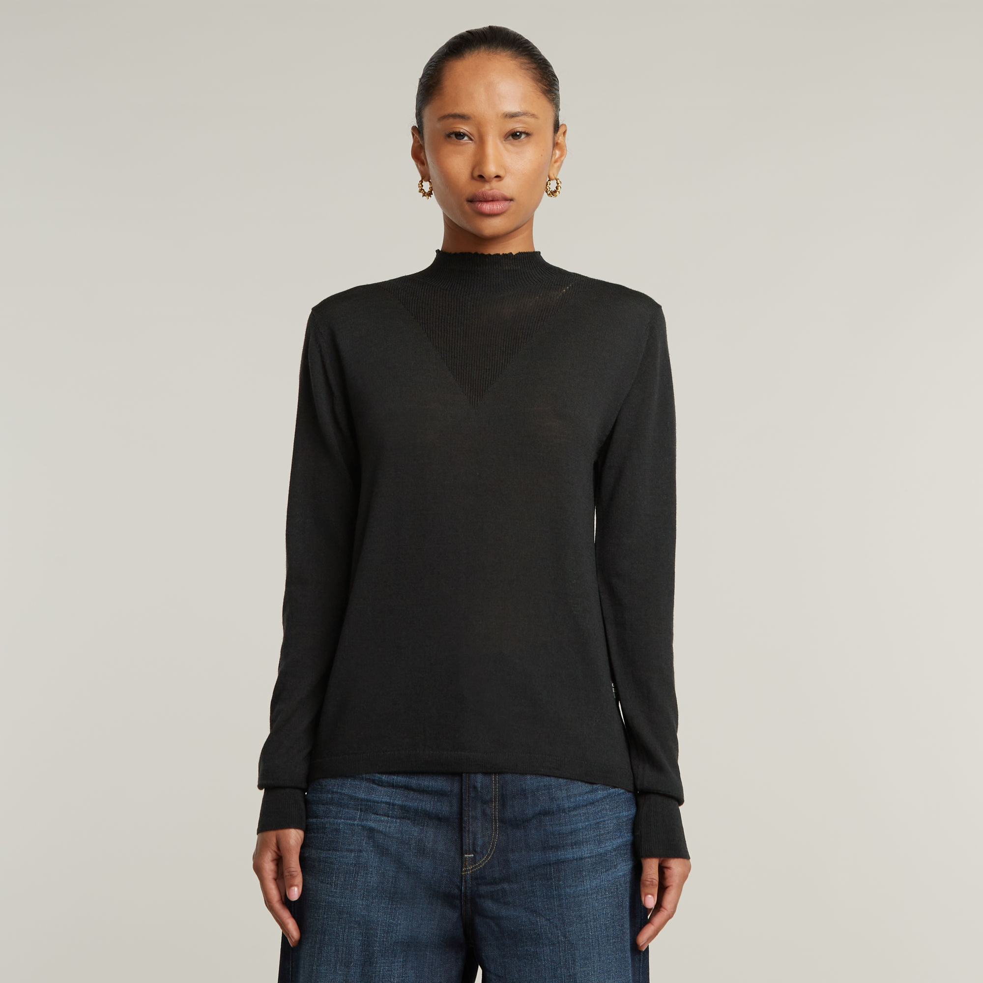 

Mock Knitted Sweater - Black - Women