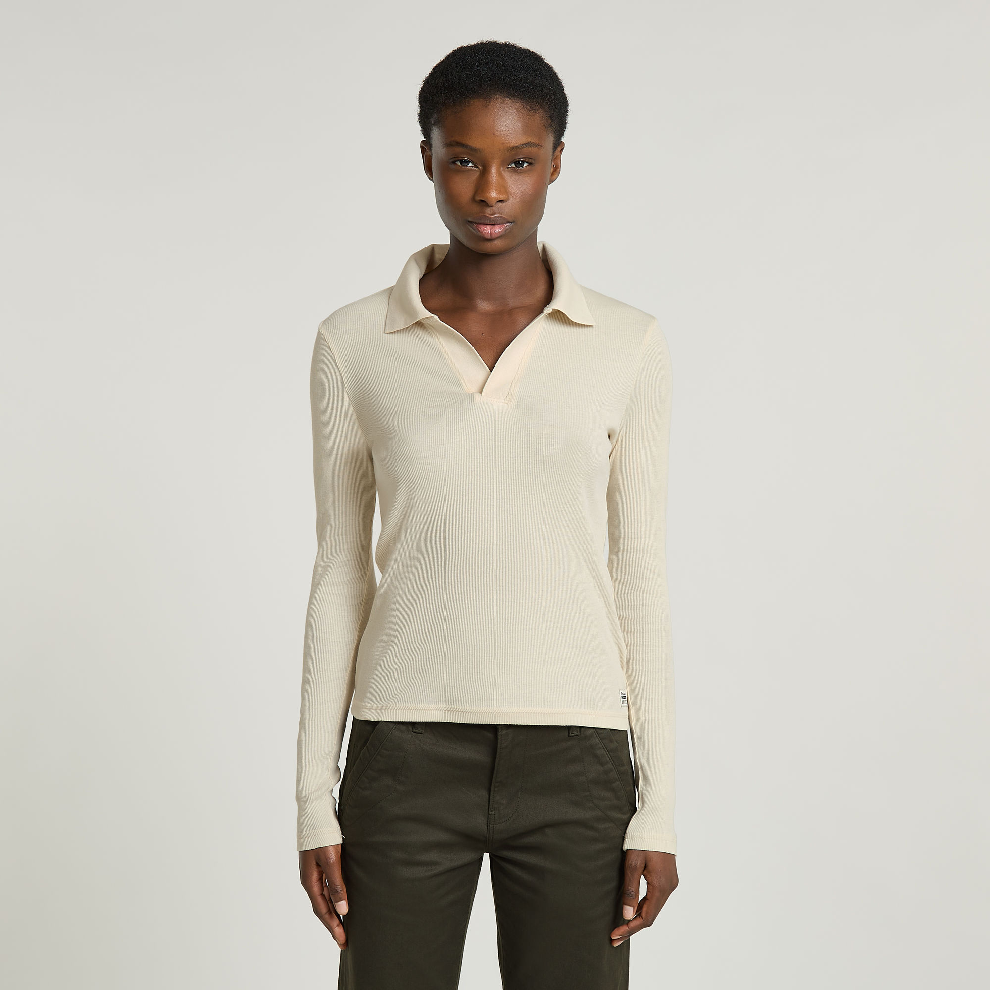 

Ribbed Slim Polo - White - Women