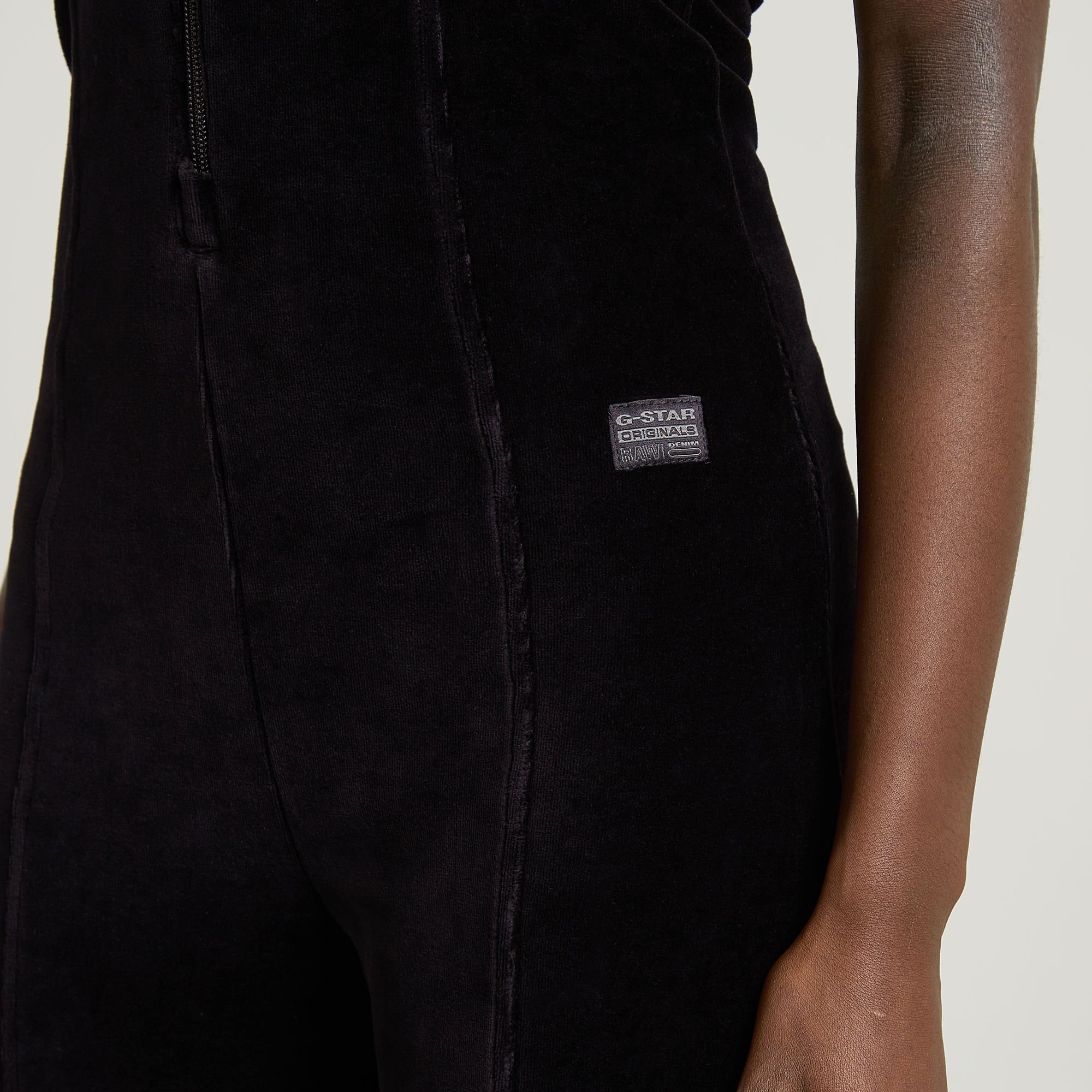 G-Star RAW Wide Leg Velvet Jumpsuit Zwart Dames