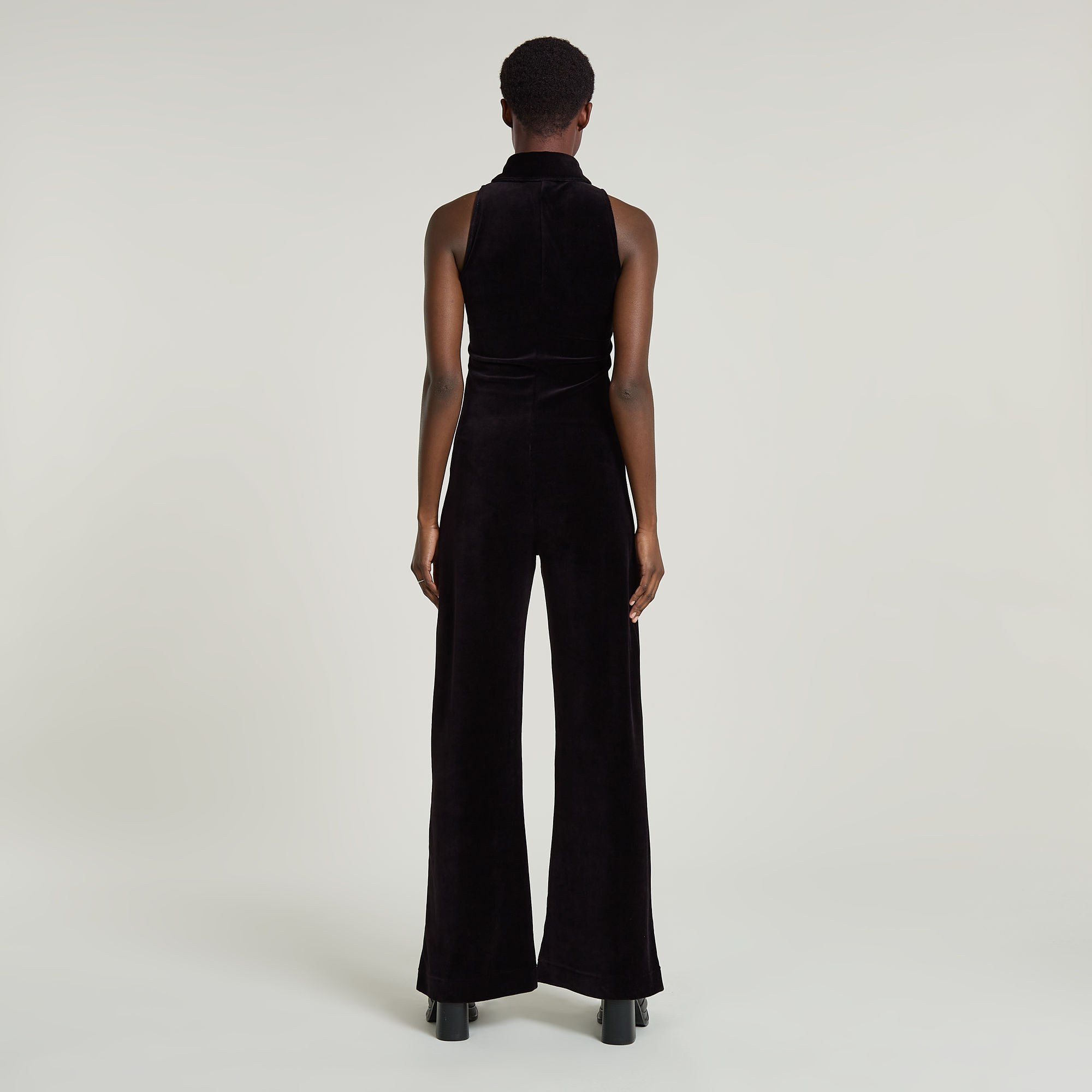 G-Star RAW Wide Leg Velvet Jumpsuit Zwart Dames
