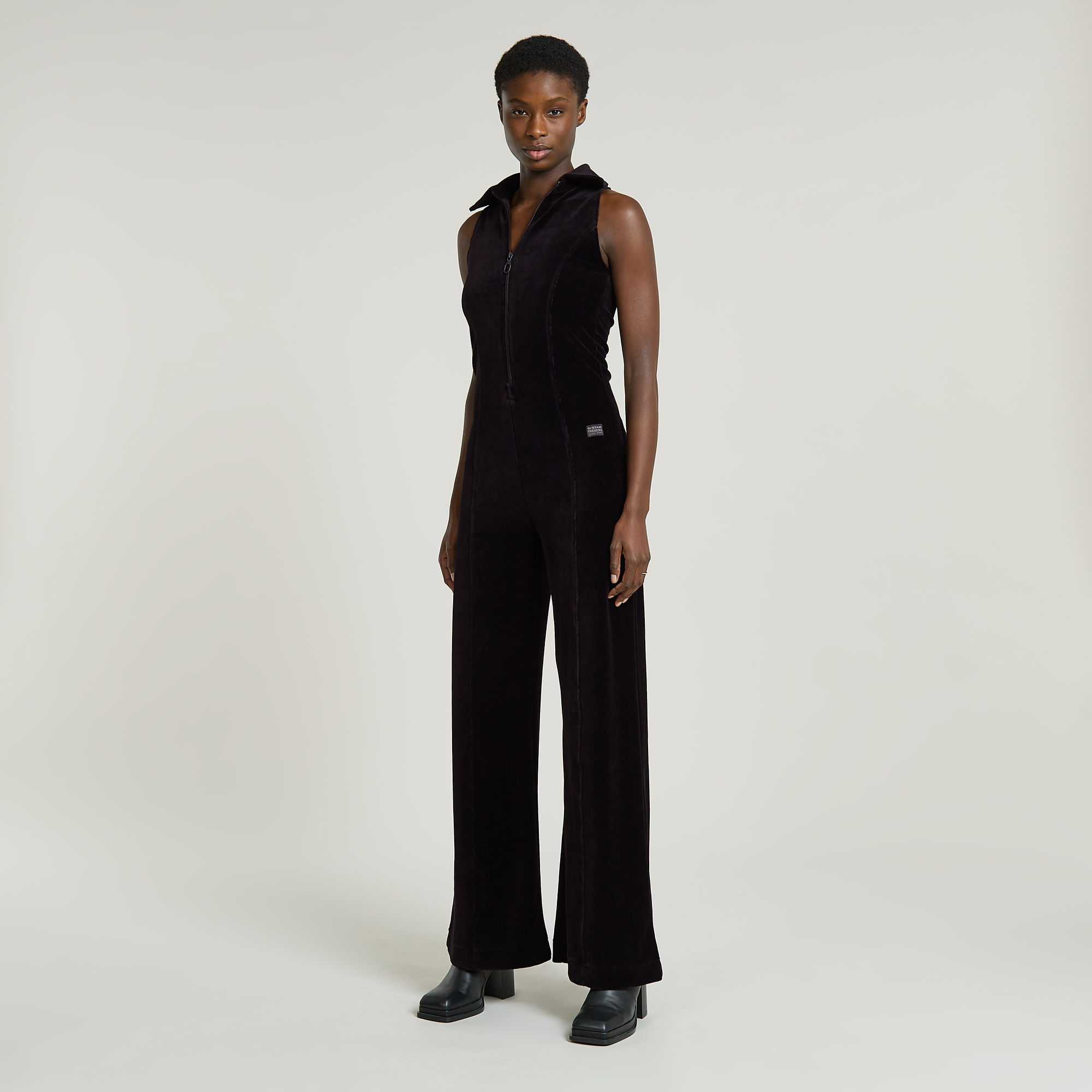 G-Star RAW Wide Leg Velvet Jumpsuit Zwart Dames