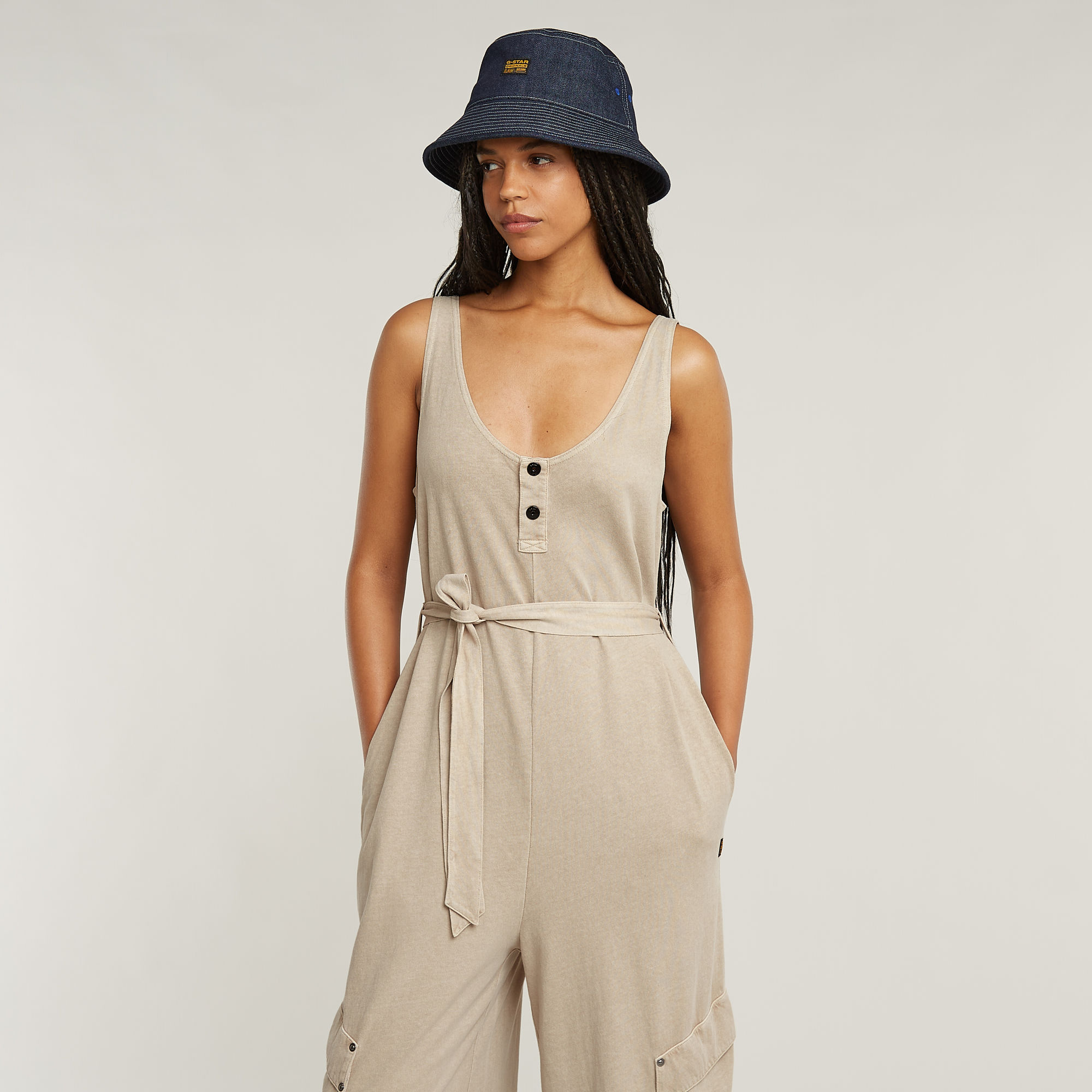 G-Star RAW Overdyed Utility Loose Jumpsuit Beige Dames
