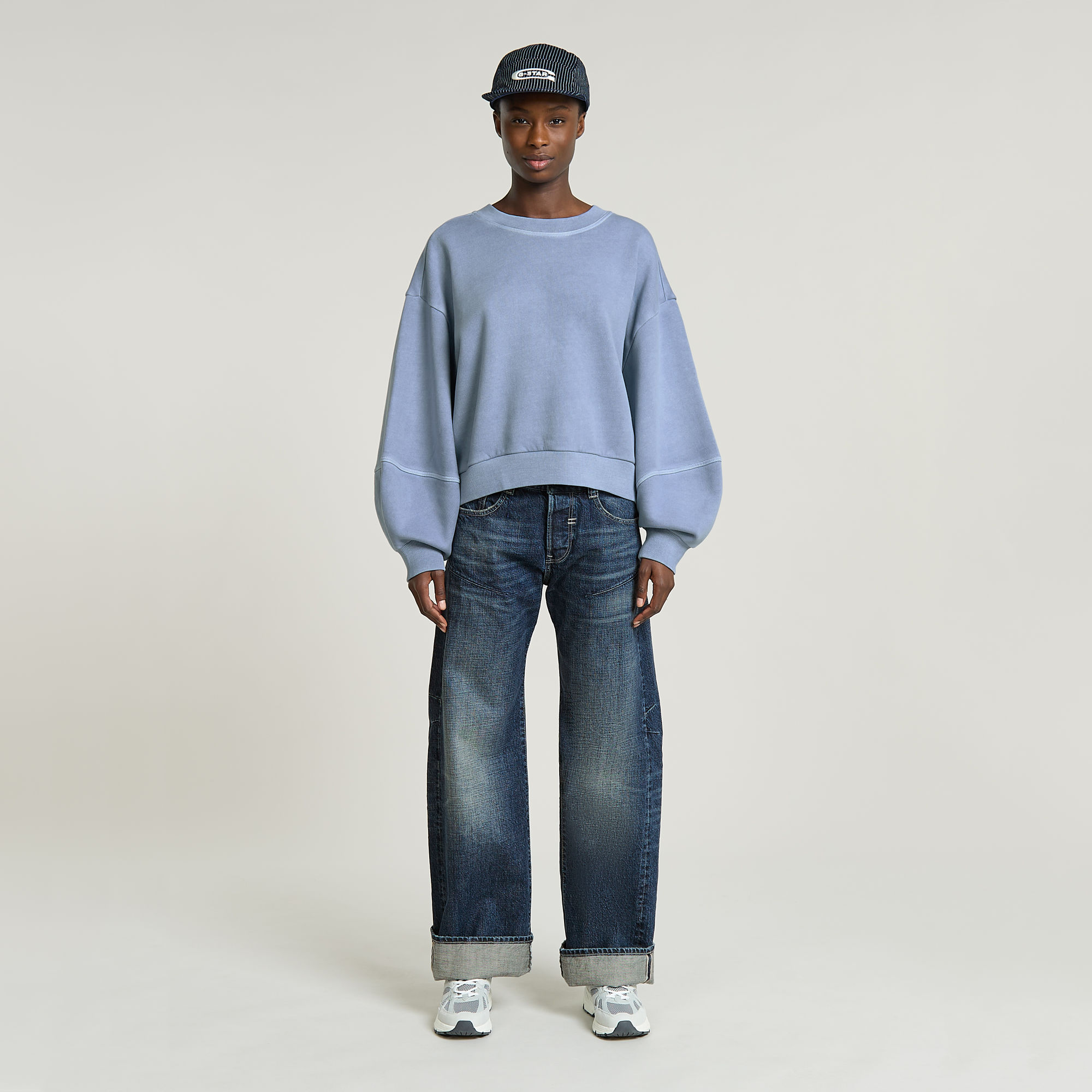 G-Star RAW Overdyed Big Sleeve Oversized Sweater Lichtblauw Dames