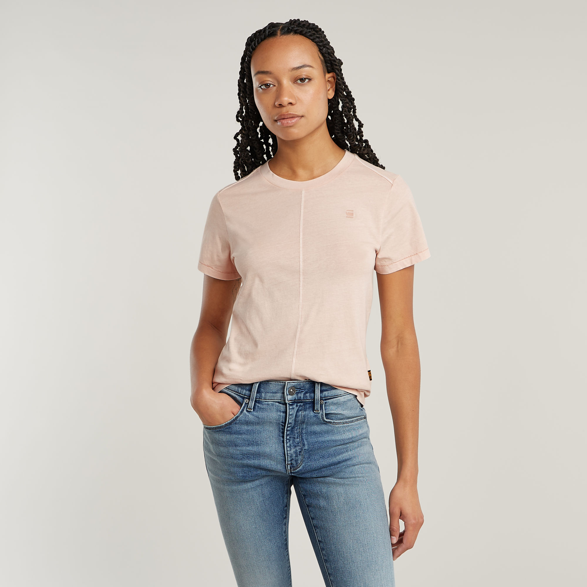 G-Star RAW T-shirt Overdyed Front Seam Roze Dames