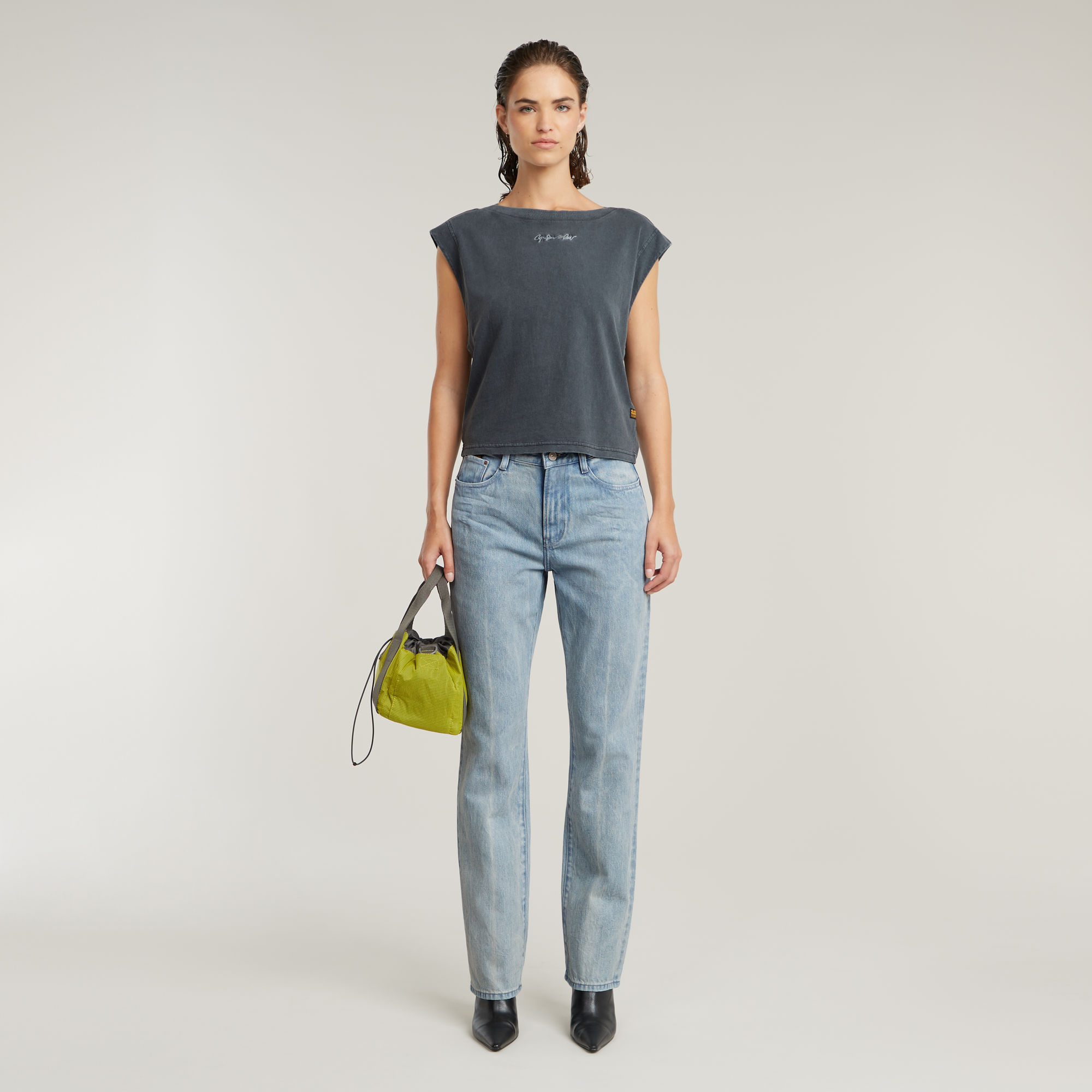 G-Star RAW Mini G-Script Logo Overdyed Top Grijs Dames