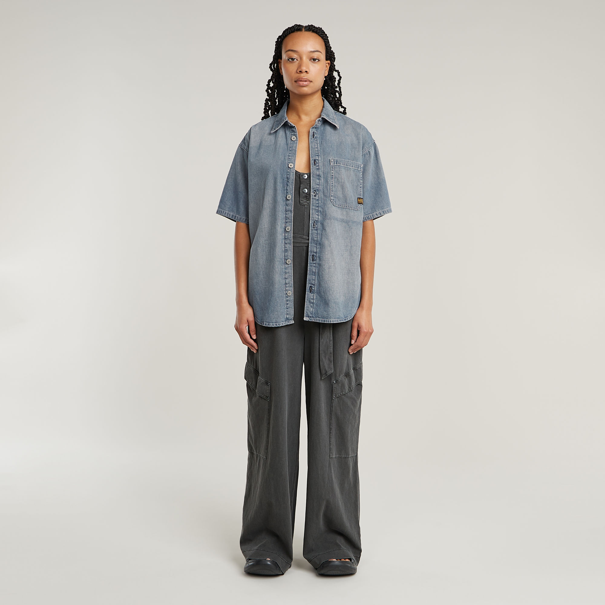 Thumbnail - Overdyed Utility Loose Jumpsuit - Schwarz - Damen