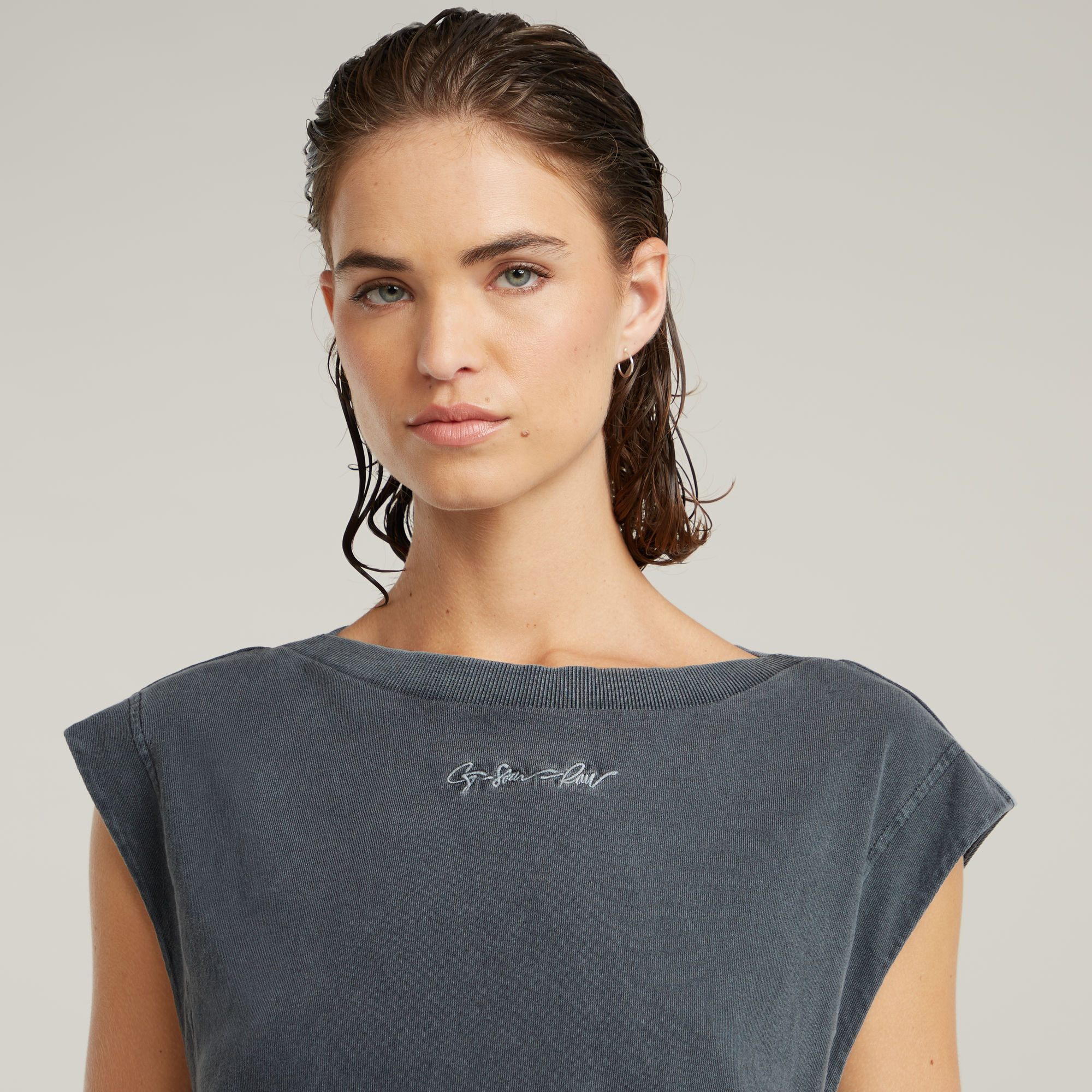 G-Star RAW Mini G-Script Logo Overdyed Top Grijs Dames