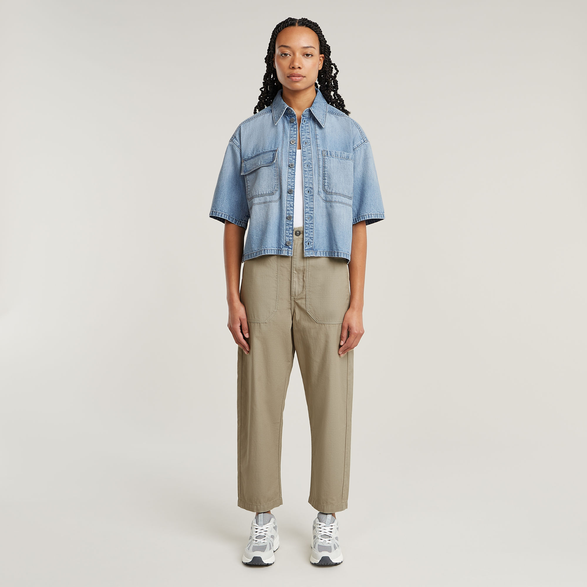 Thumbnail - Remix Shirt Side Slits - Hellblau - Damen