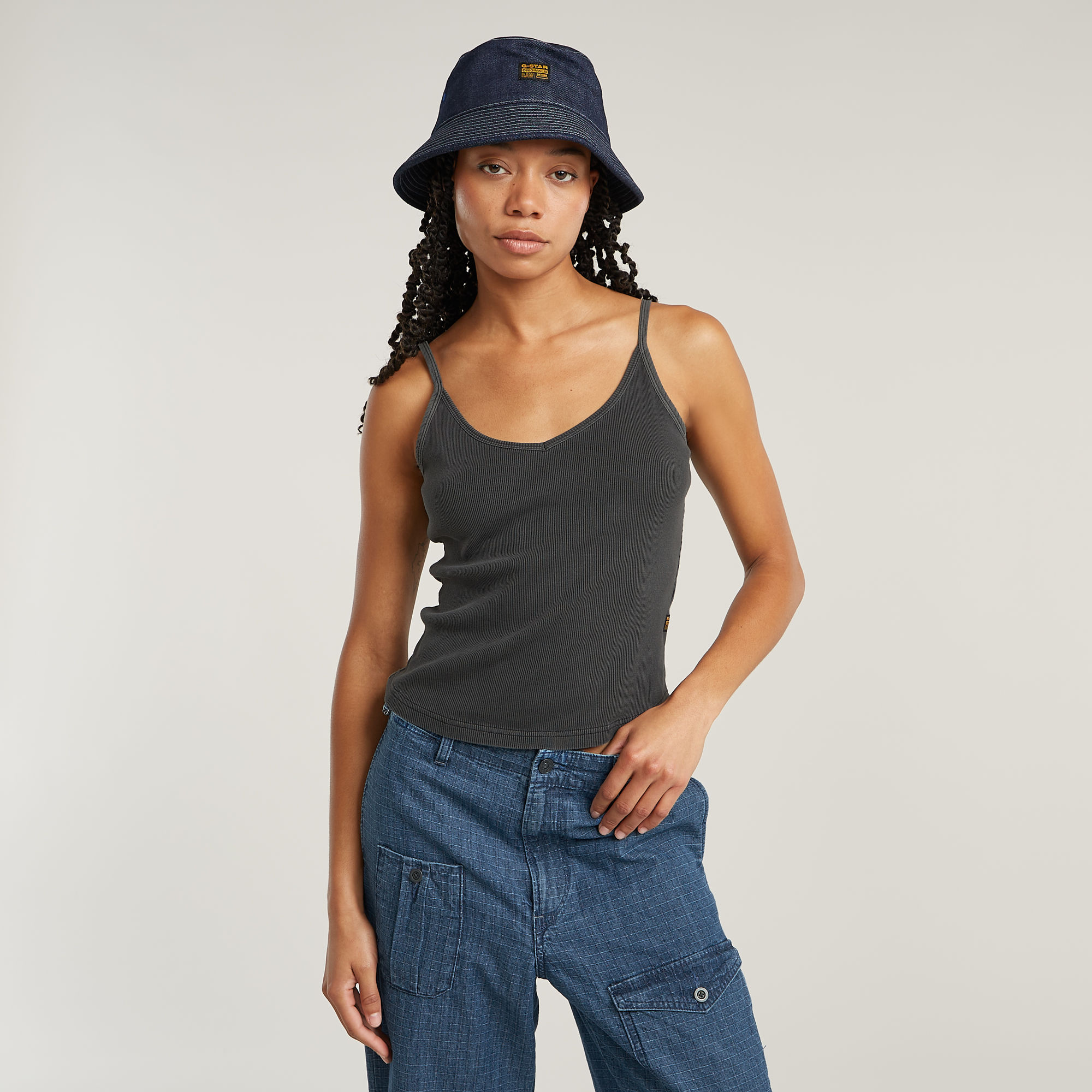 G-Star RAW Spaghetti Strap Rib Top Zwart Dames