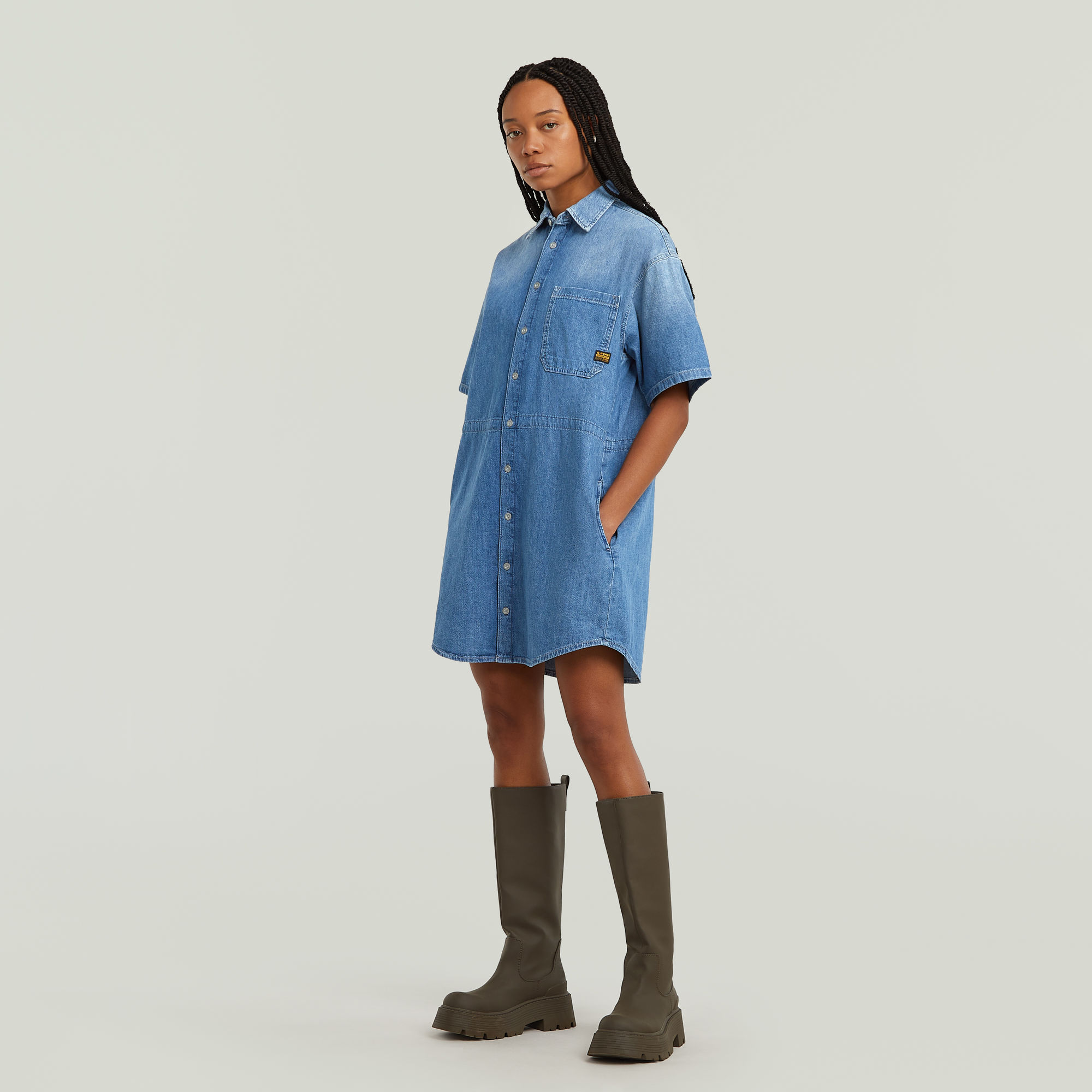 G-Star RAW Relaxed Drawcord Jurk Midden blauw Dames