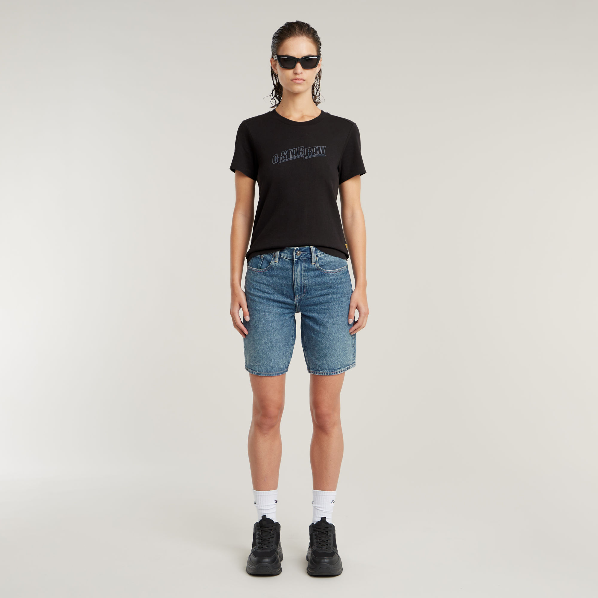G-Star RAW Viktoria Bermuda High Waist Short Midden blauw Dames